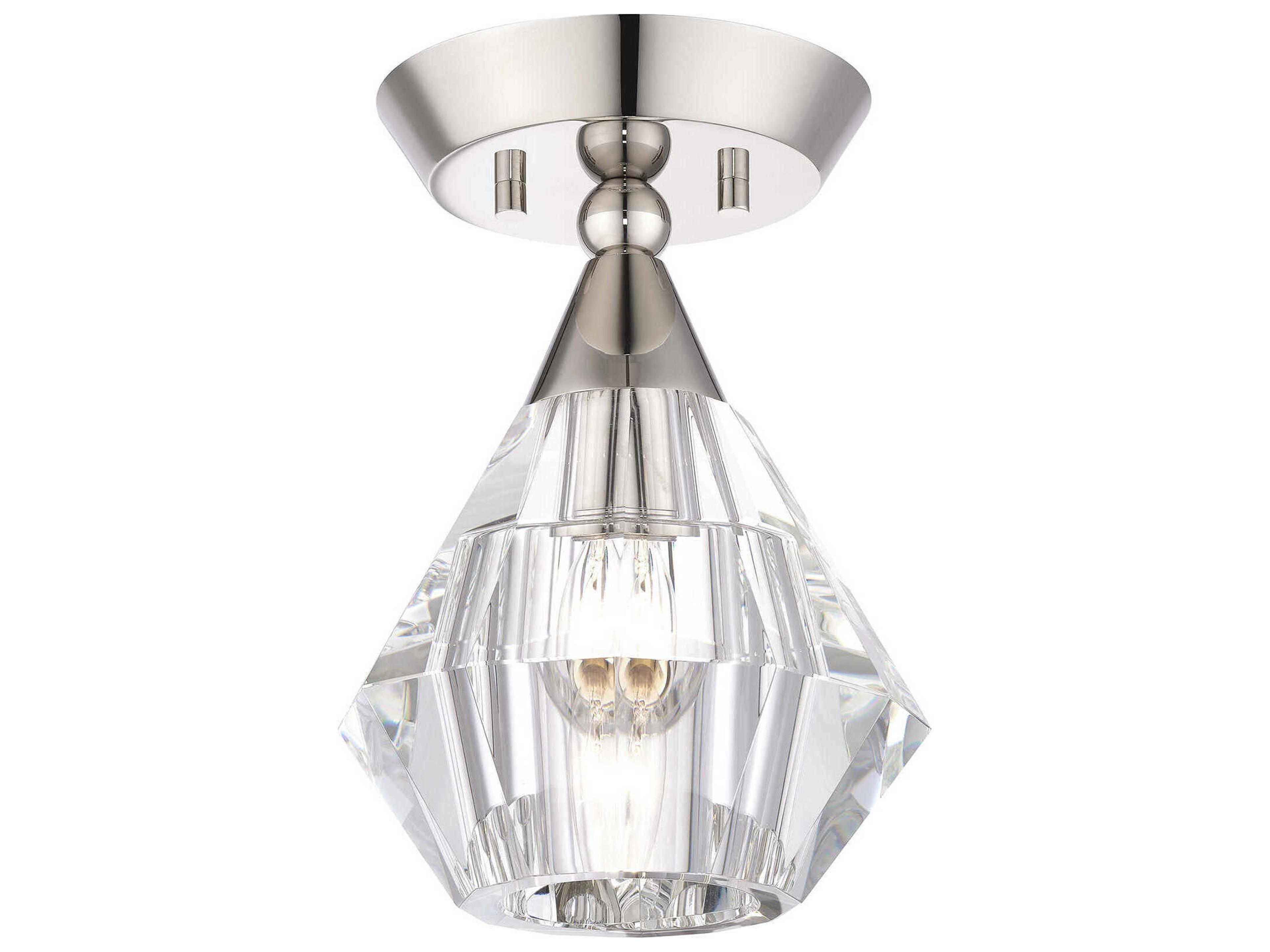 Brussels 1-Light Polished Nickel Crystal Semi Flush Mount