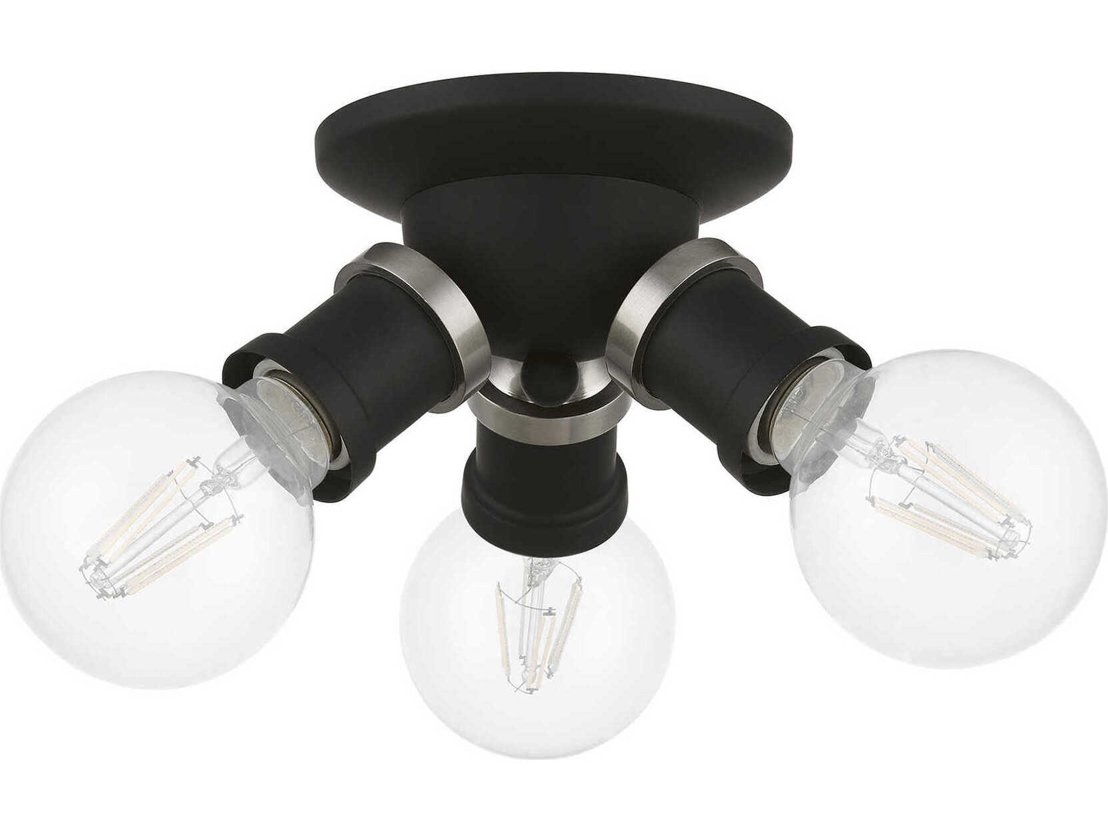 Livex Lighting Lansdale 3-Light Black Brushed Nickel Semi Flush Mount