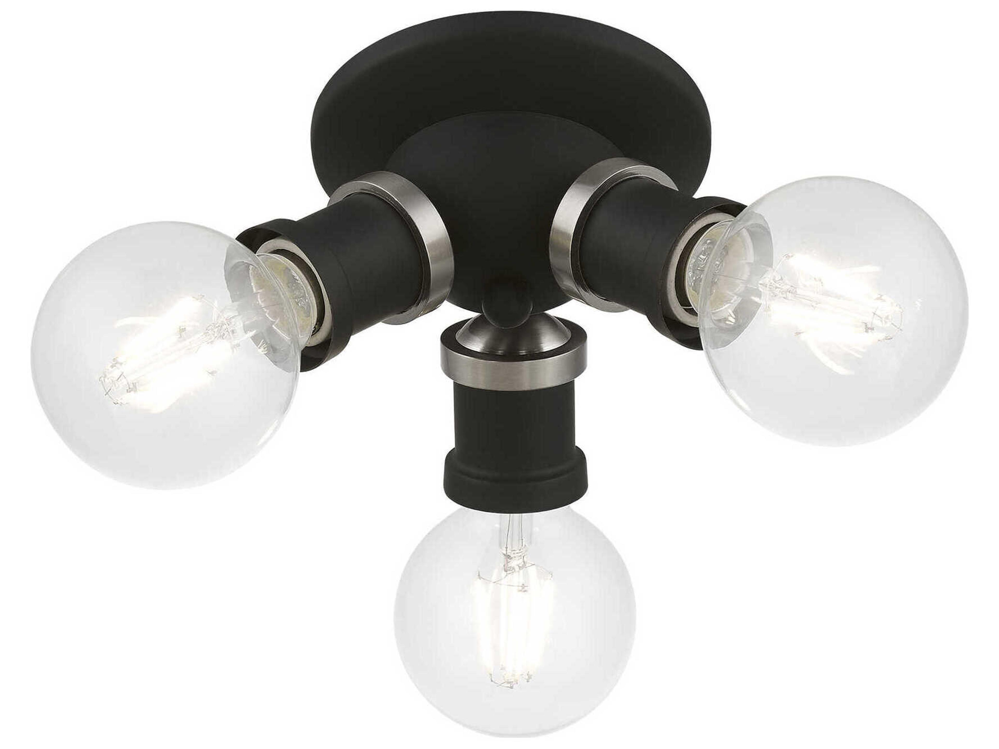 Livex Lighting Lansdale 3-Light Black Brushed Nickel Semi Flush Mount
