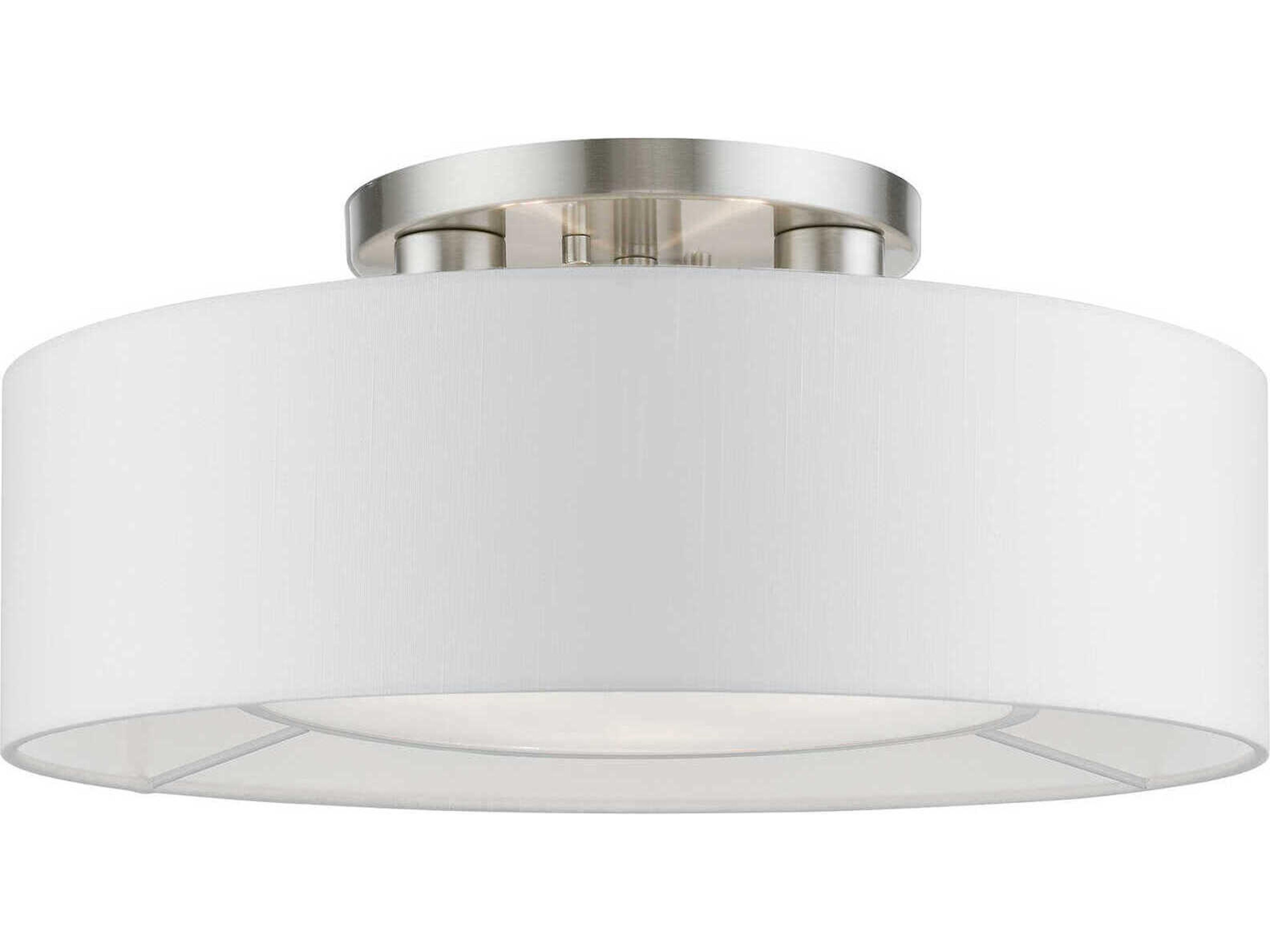 Livex Lighting Gilmore 3-Light Brushed Nickel Shiny White Drum Semi Flush Mount