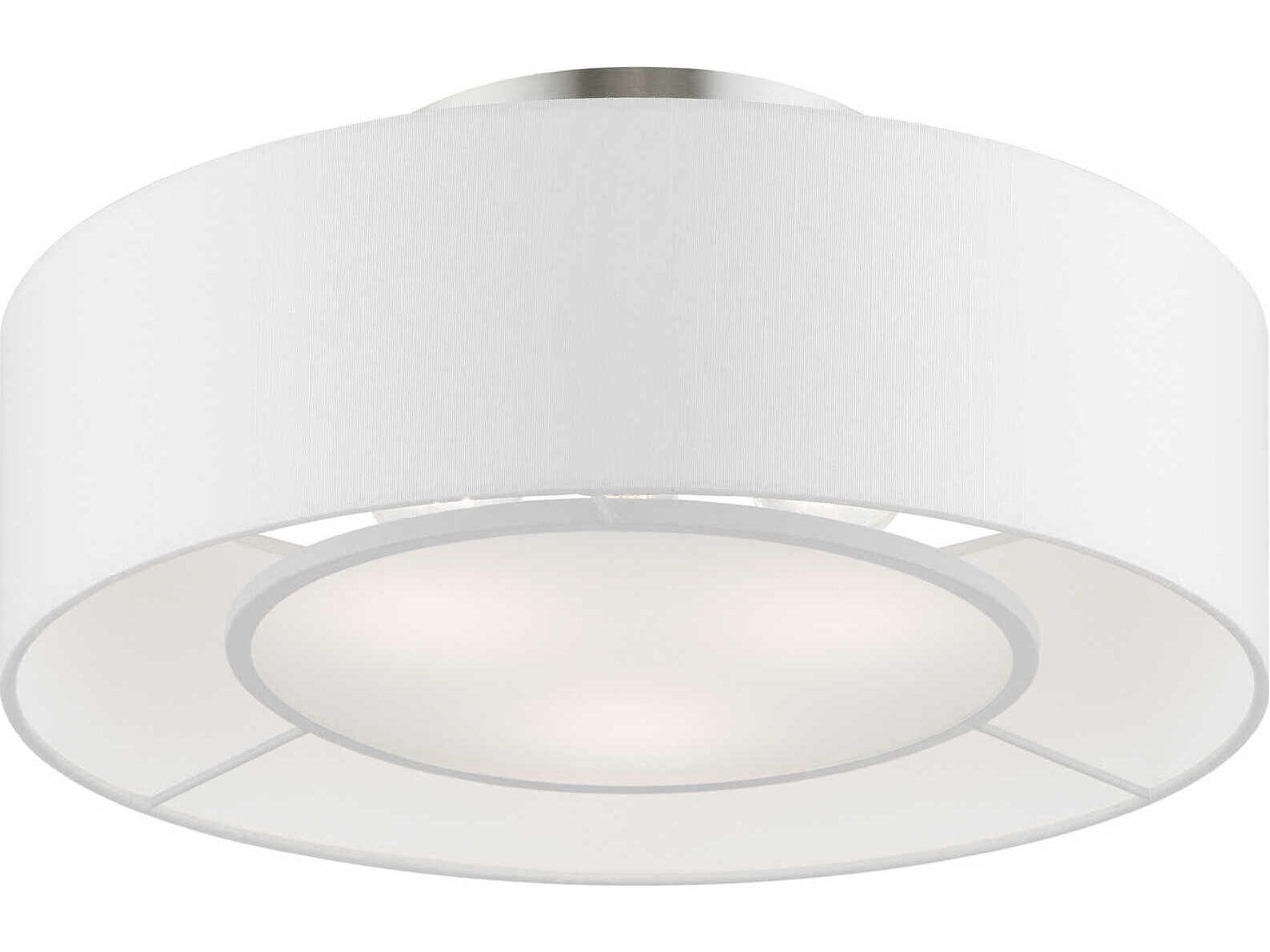Livex Lighting Gilmore 3-Light Brushed Nickel Shiny White Drum Semi Flush Mount