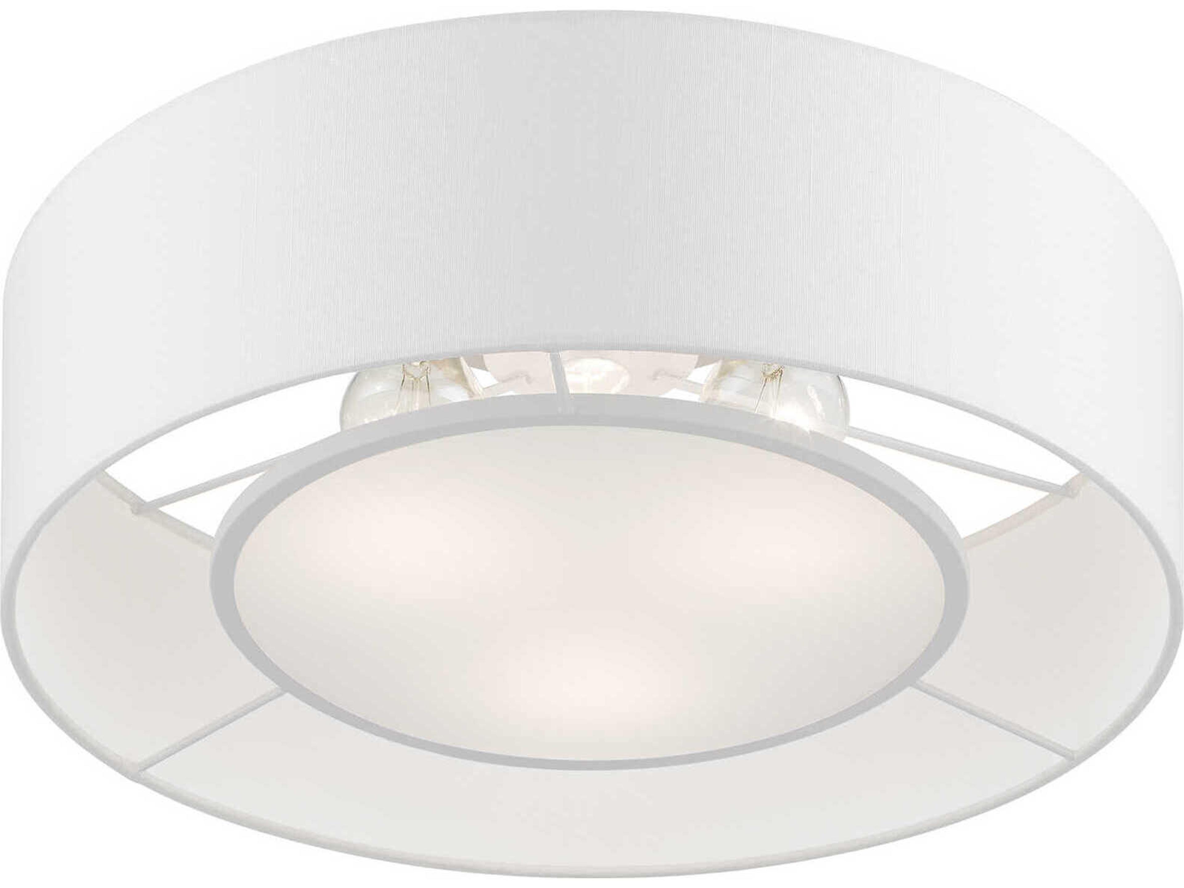 Livex Lighting Gilmore 3-Light Brushed Nickel Shiny White Drum Semi Flush Mount