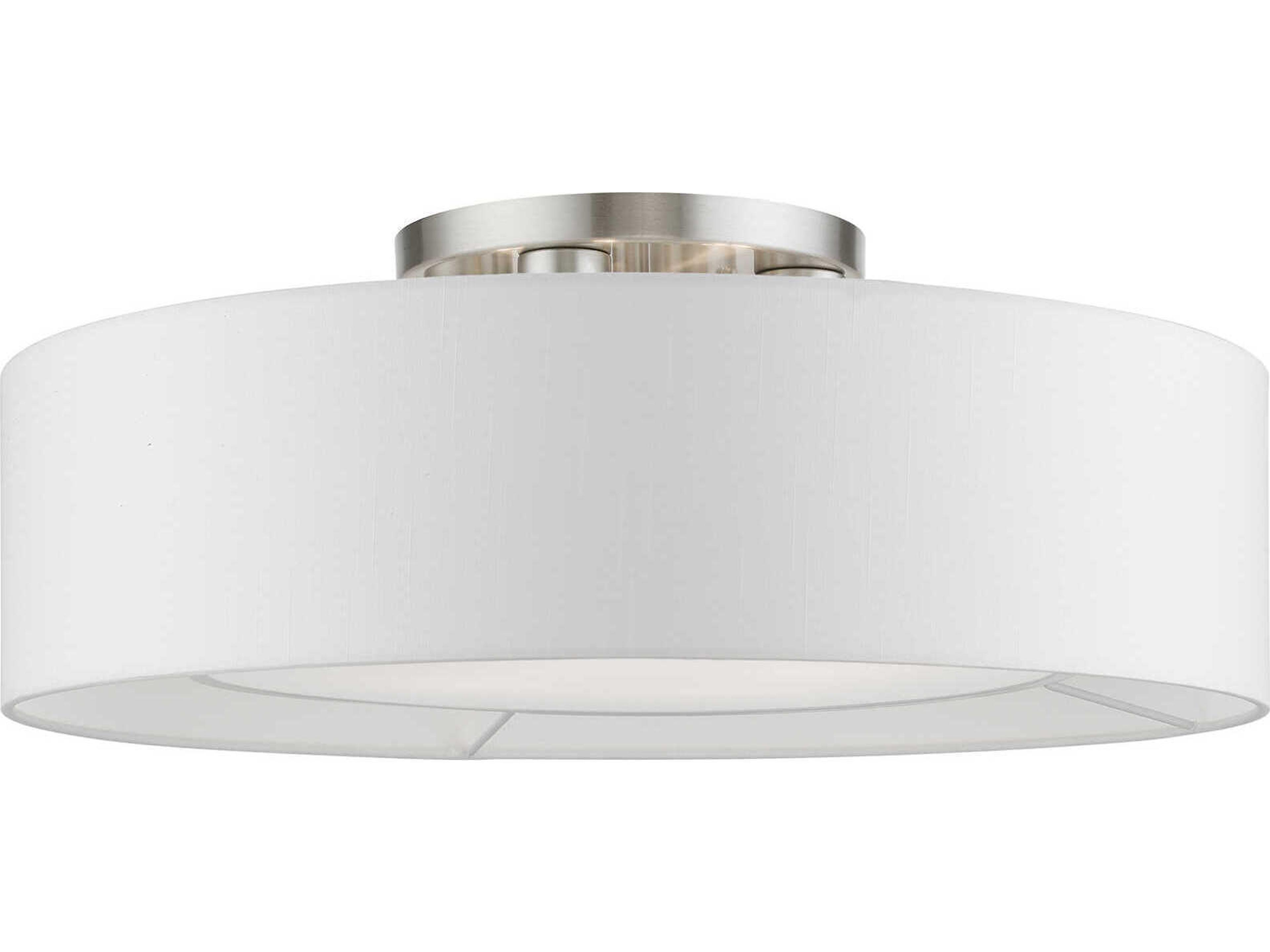 Livex Lighting Gilmore 4-Light Brushed Nickel Shiny White Drum Semi Flush Mount