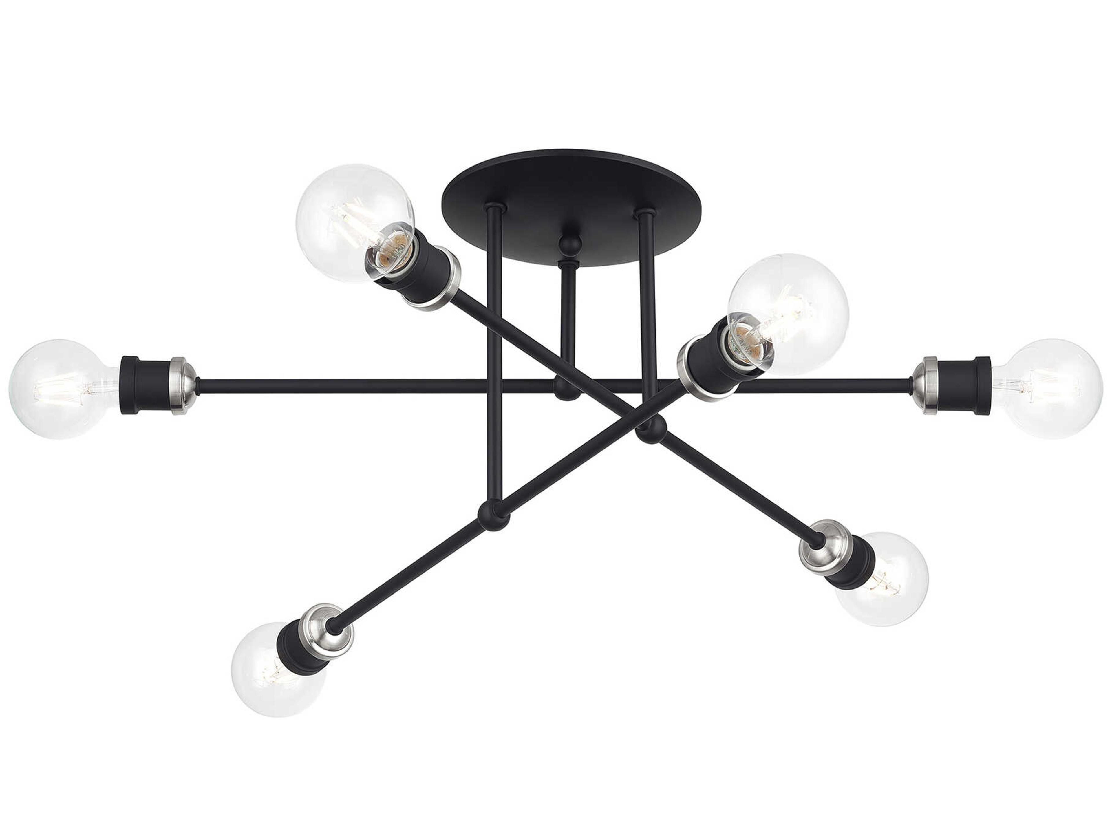 Livex Lighting Delacroix 6-Light Black Brushed Nickel Semi Flush Mount