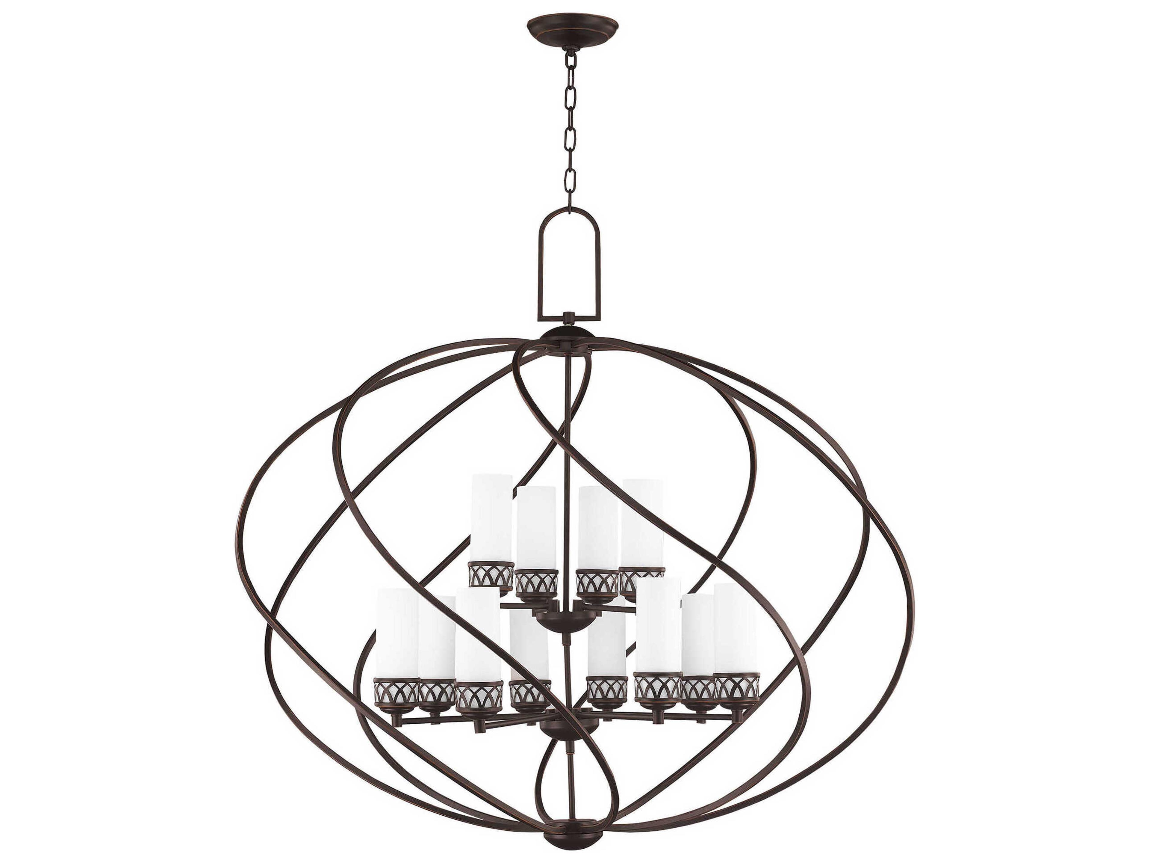 Livex Lighting Westfield 12-Light Olde Bronze White Glass Candelabra Cylinder Chandelier