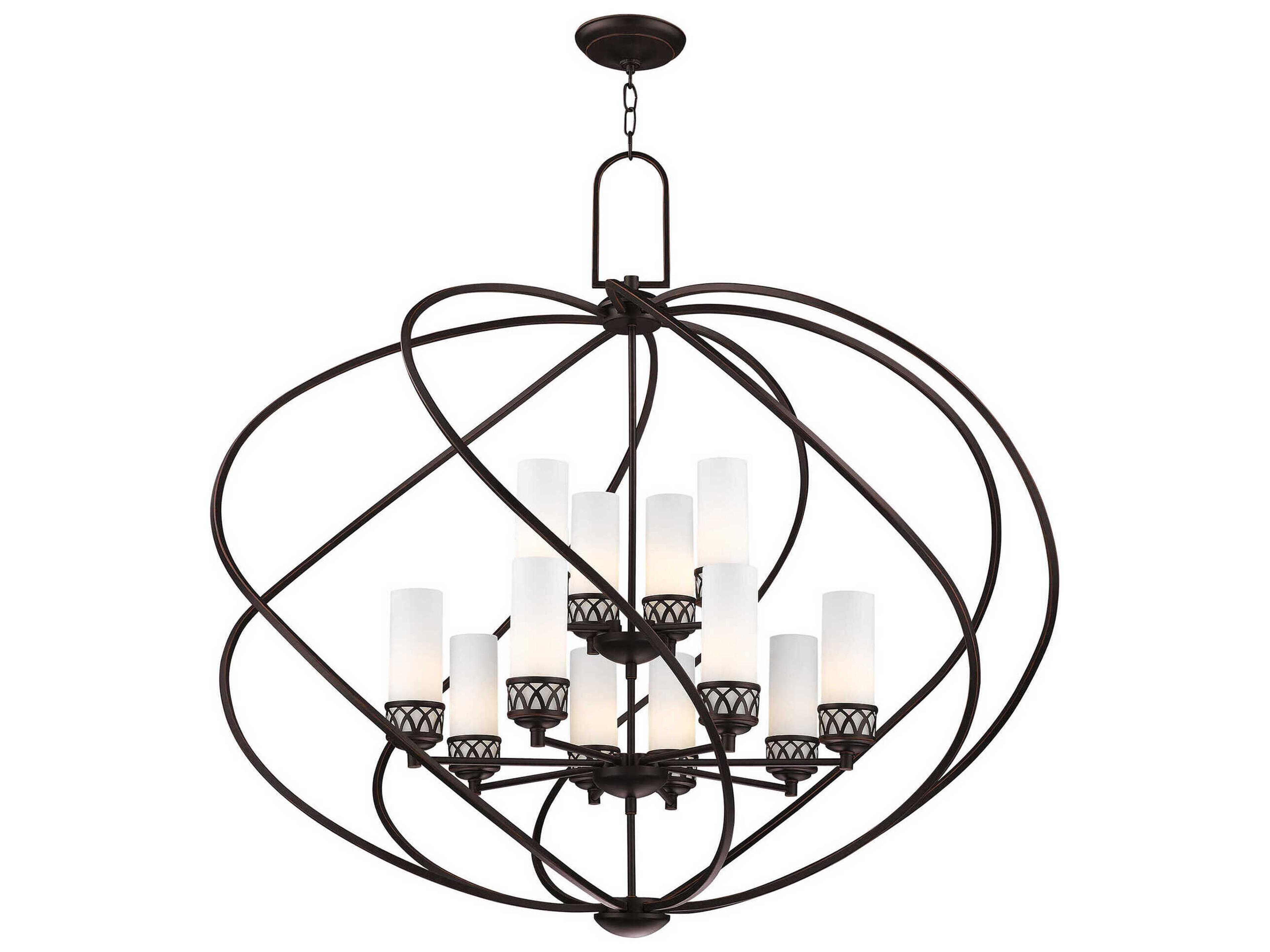 Livex Lighting Westfield 12-Light Olde Bronze White Glass Candelabra Cylinder Chandelier