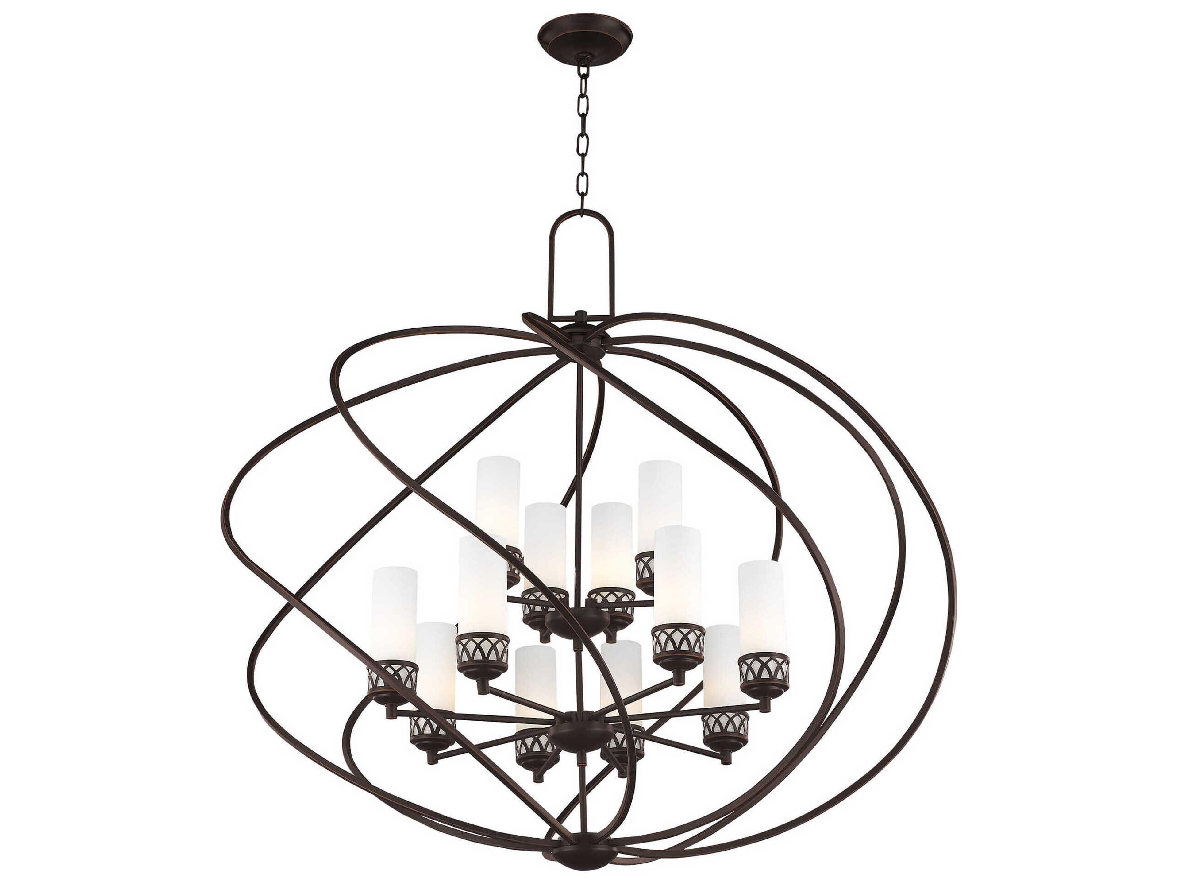 Livex Lighting Westfield 12-Light Olde Bronze White Glass Candelabra Cylinder Chandelier