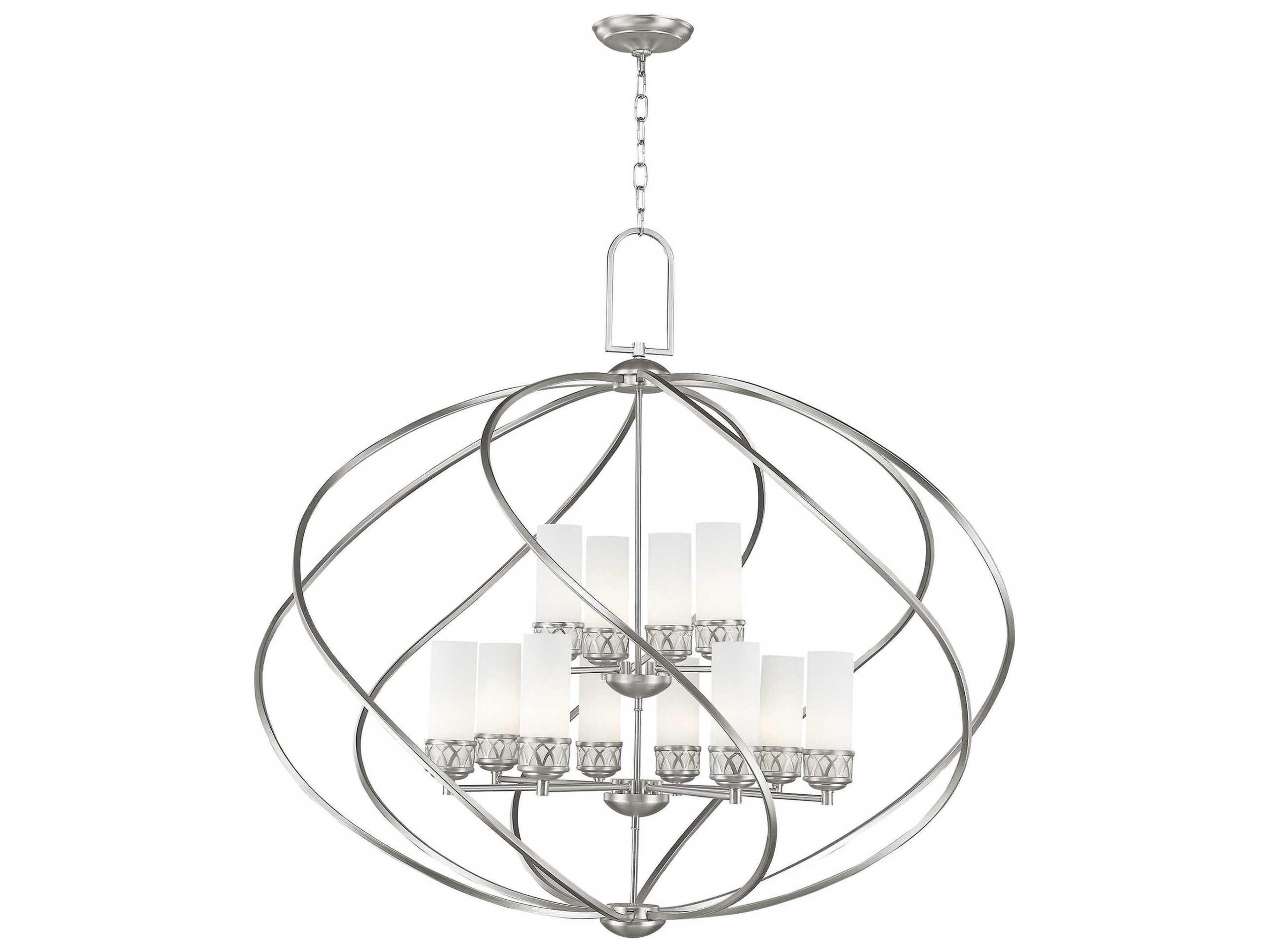 Westfield 12-Light Brushed Nickel Glass Candelabra Cylinder Tiered Chandelier