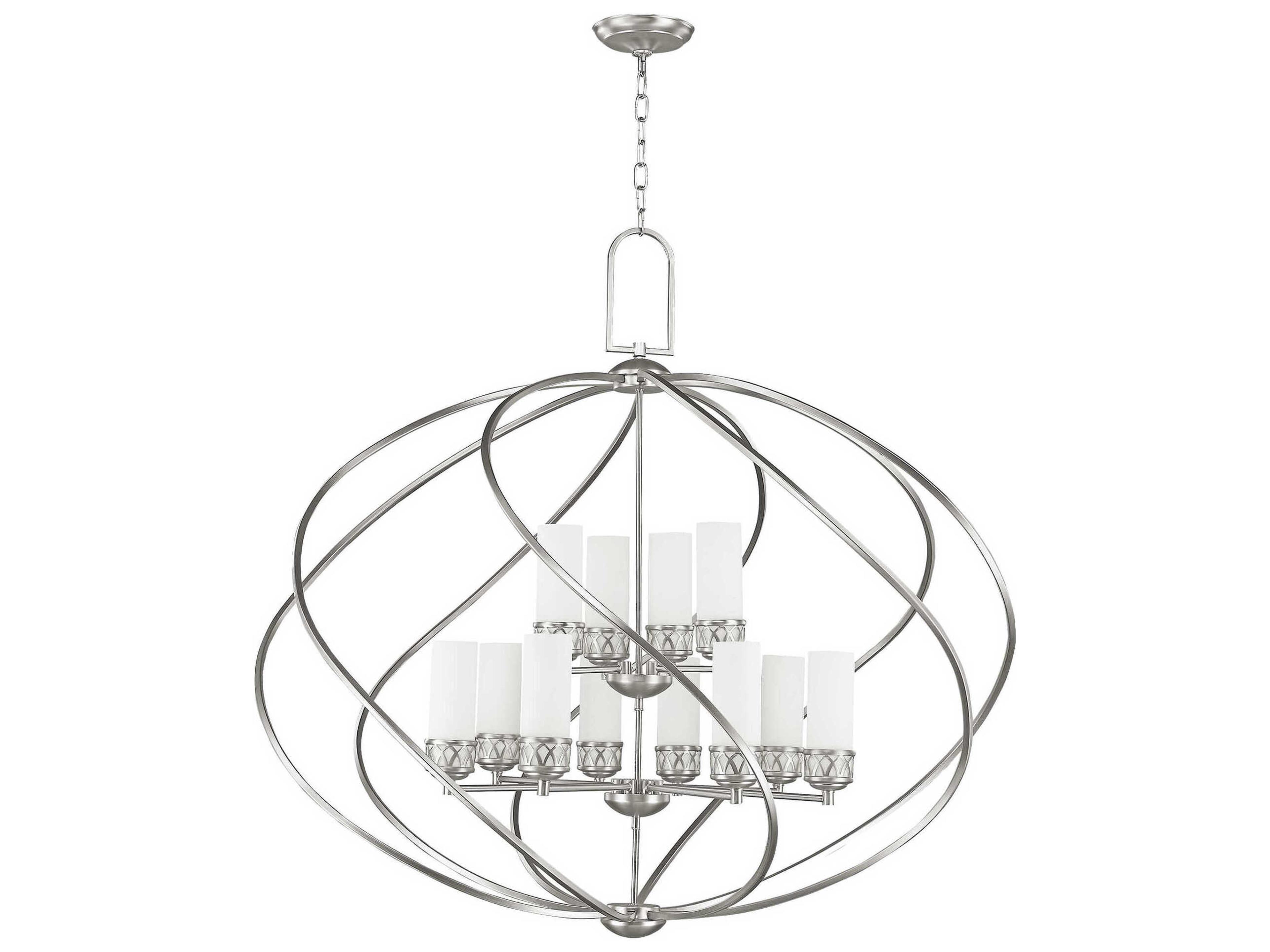 Livex Lighting Westfield 12-Light Brushed Nickel Glass Candelabra Cylinder Tiered Chandelier