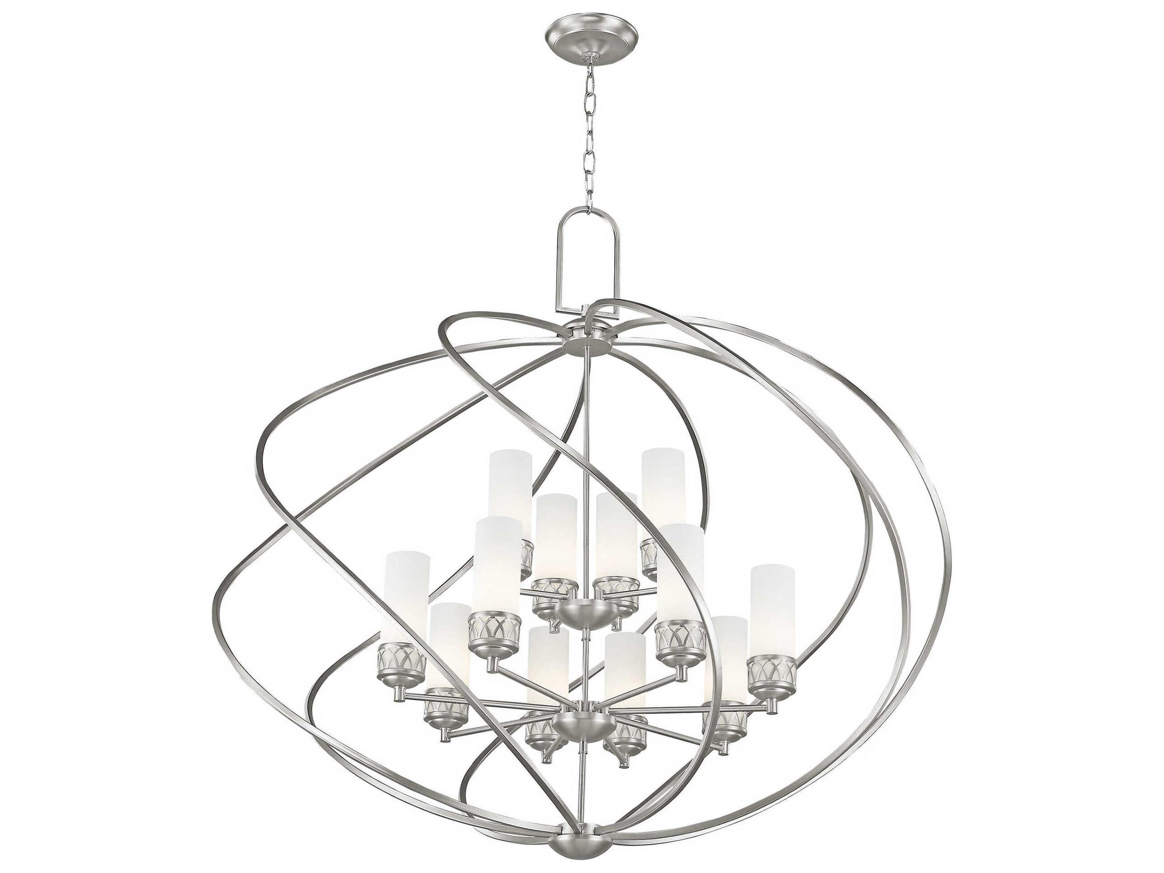 Livex Lighting Westfield 12-Light Brushed Nickel Glass Candelabra Cylinder Tiered Chandelier