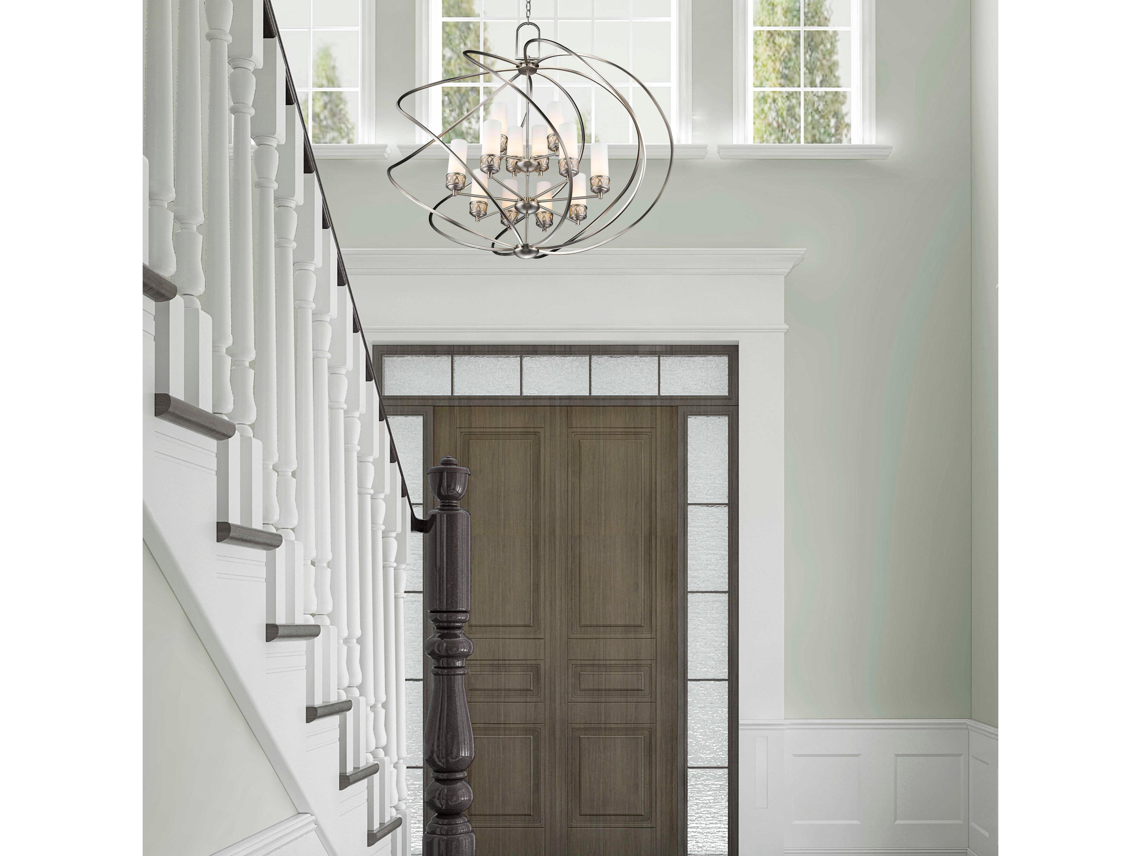 Livex Lighting Westfield 12-Light Brushed Nickel Glass Candelabra Cylinder Tiered Chandelier