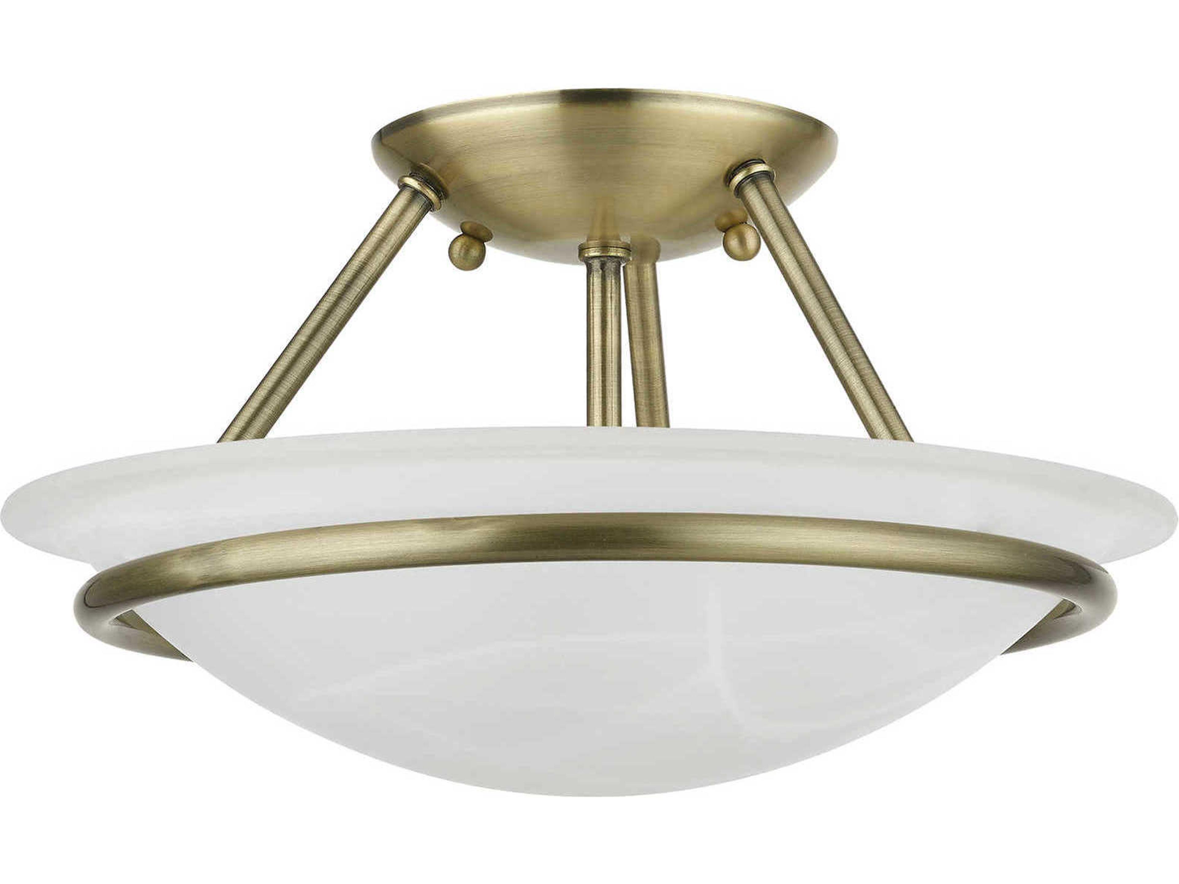 Livex Lighting Newburgh 2-Light Antique Brass Glass Bowl Semi Flush Mount