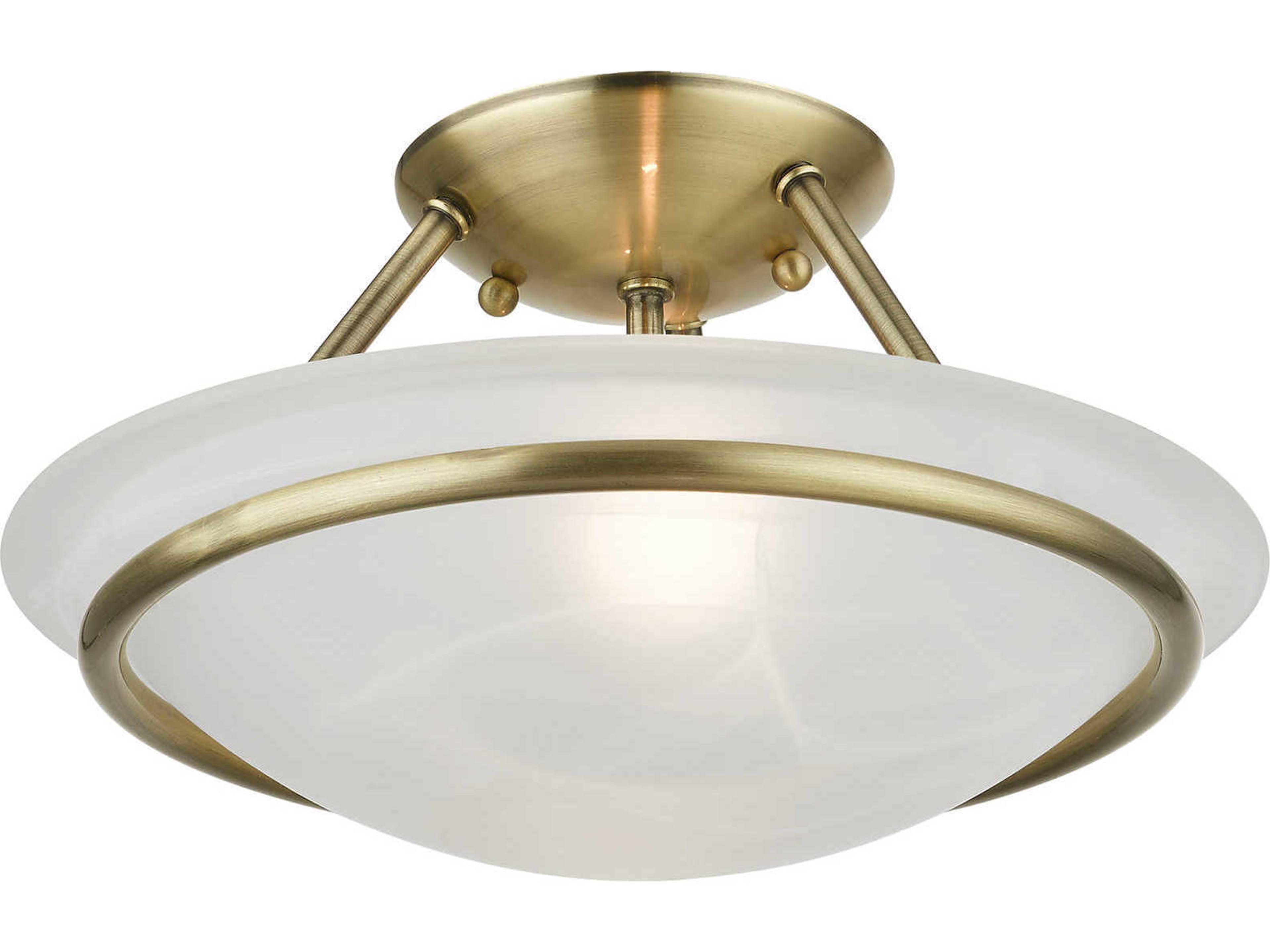 Livex Lighting Newburgh 2-Light Antique Brass Glass Bowl Semi Flush Mount