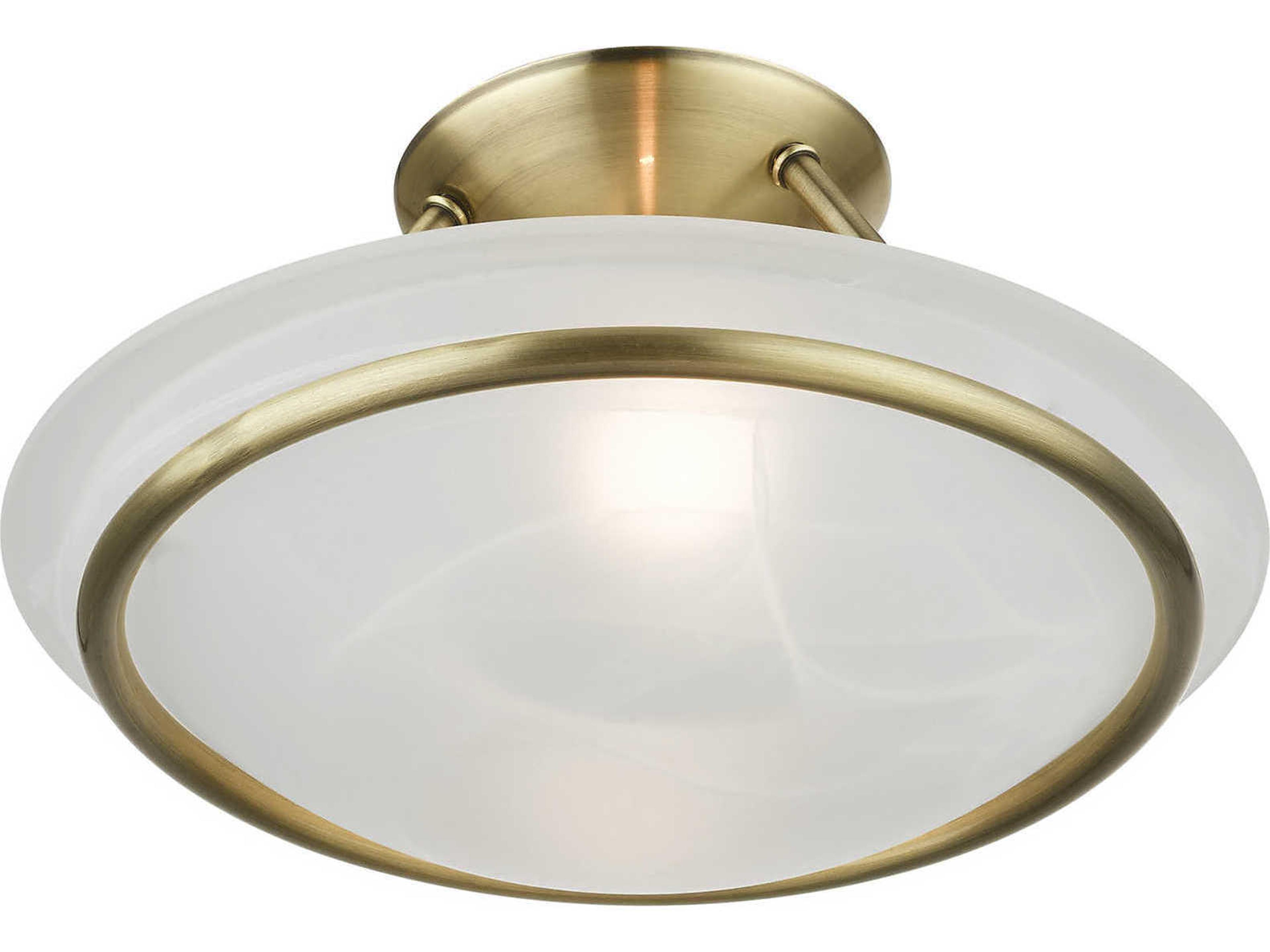 Livex Lighting Newburgh 2-Light Antique Brass Glass Bowl Semi Flush Mount