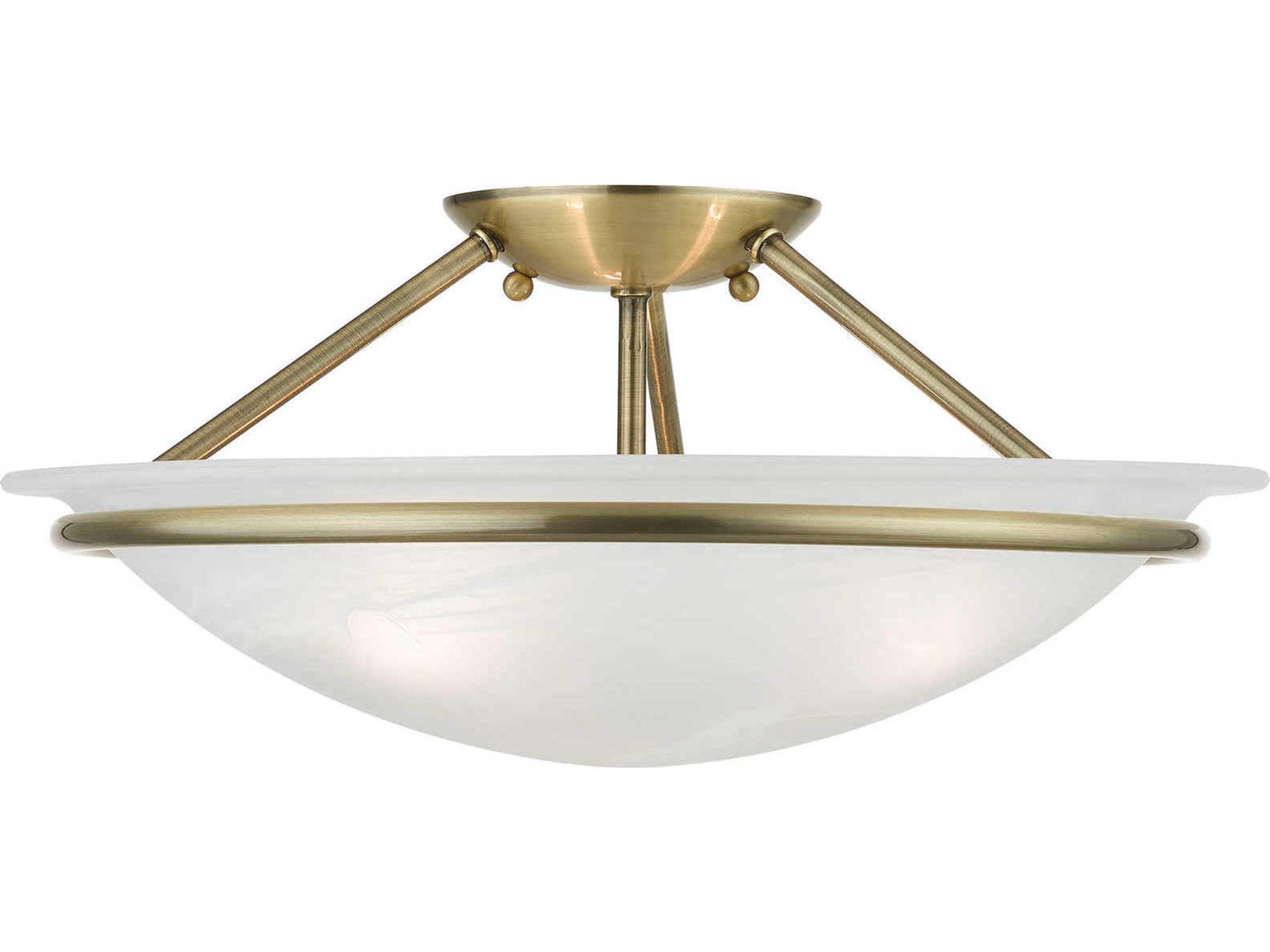 Livex Lighting Newburgh 3-Light Antique Brass Glass Bowl Semi Flush Mount