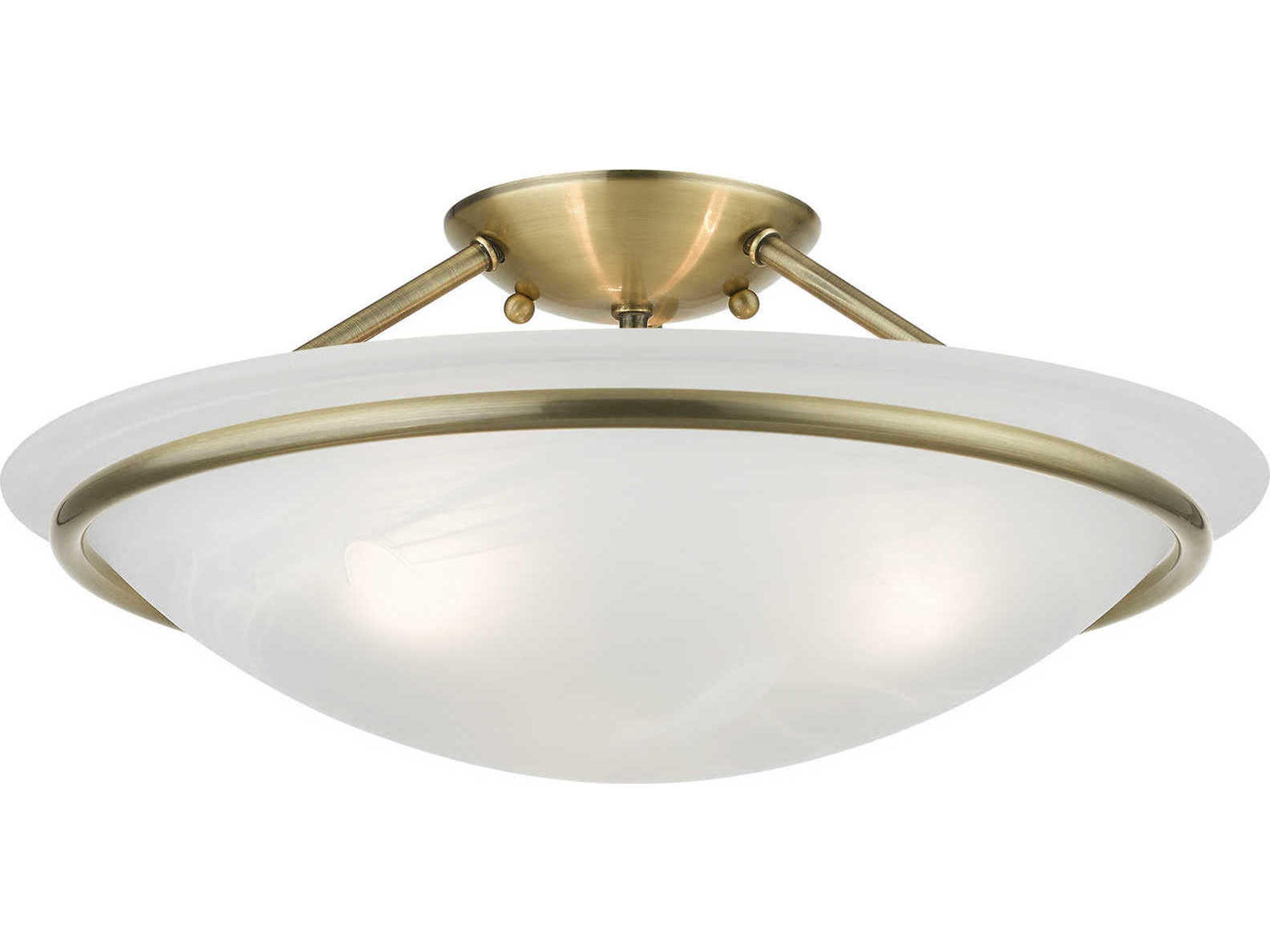 Livex Lighting Newburgh 3-Light Antique Brass Glass Bowl Semi Flush Mount