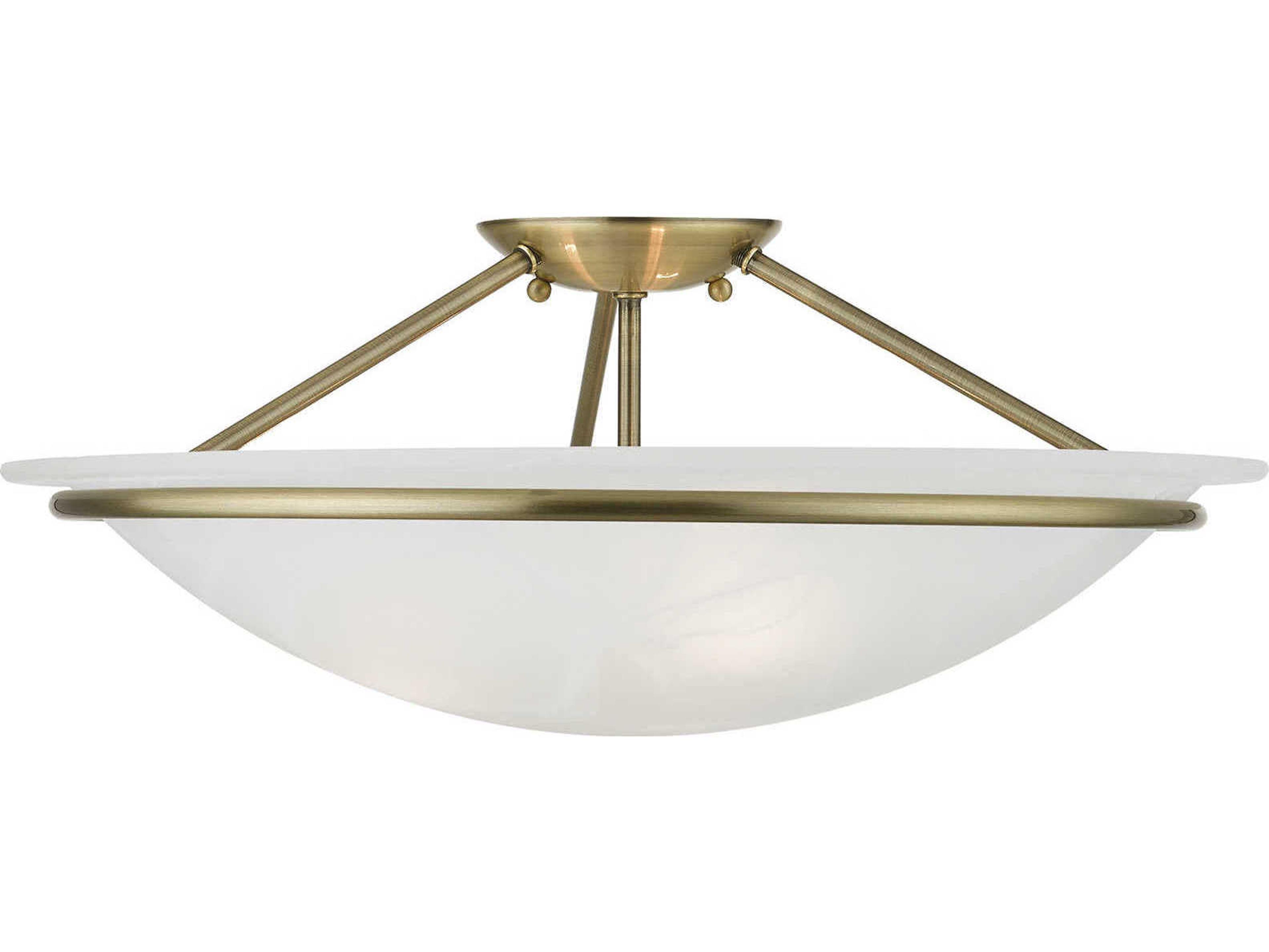 Livex Lighting Newburgh 3-Light Antique Brass Glass Bowl Semi Flush Mount