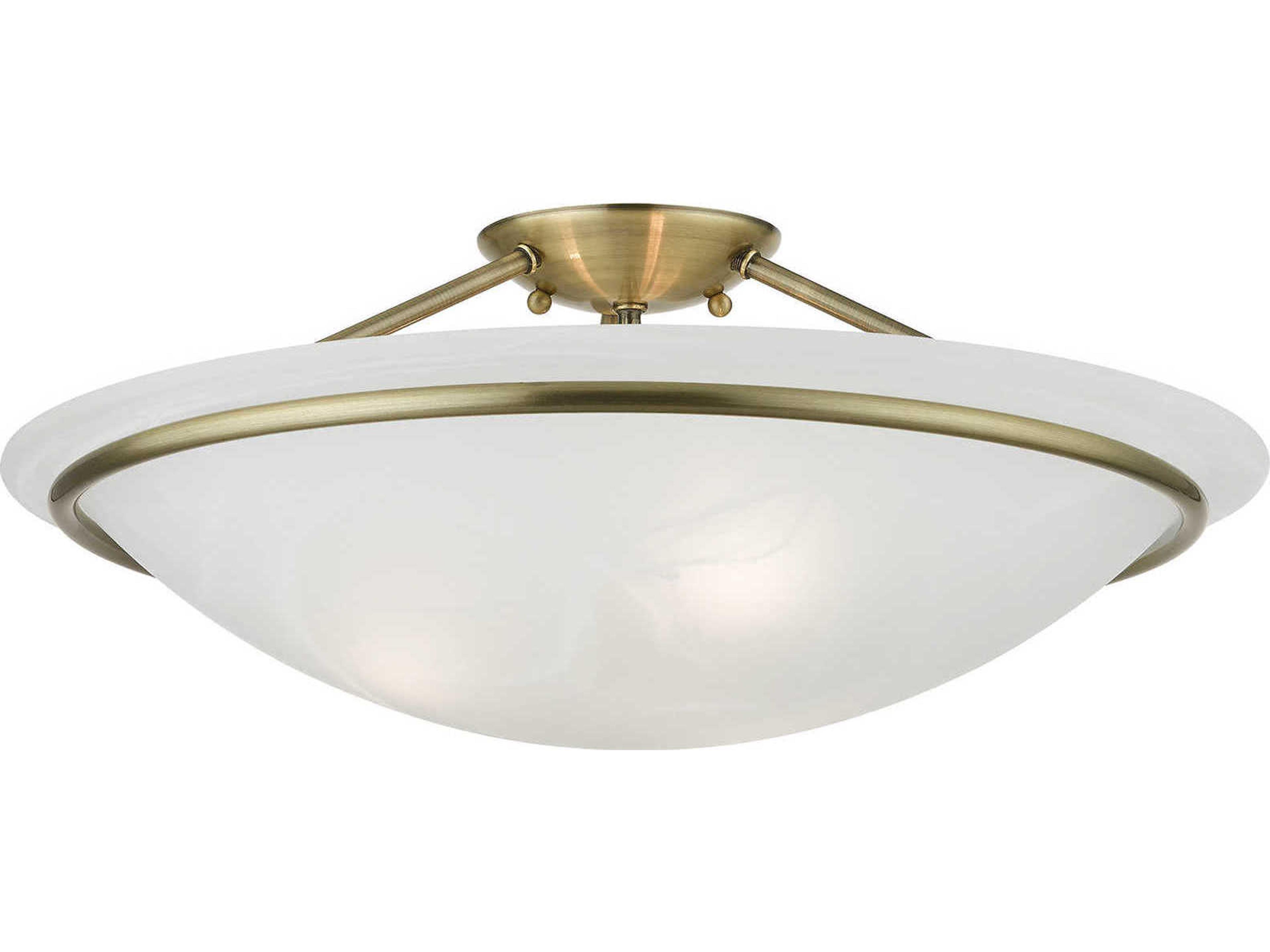 Livex Lighting Newburgh 3-Light Antique Brass Glass Bowl Semi Flush Mount