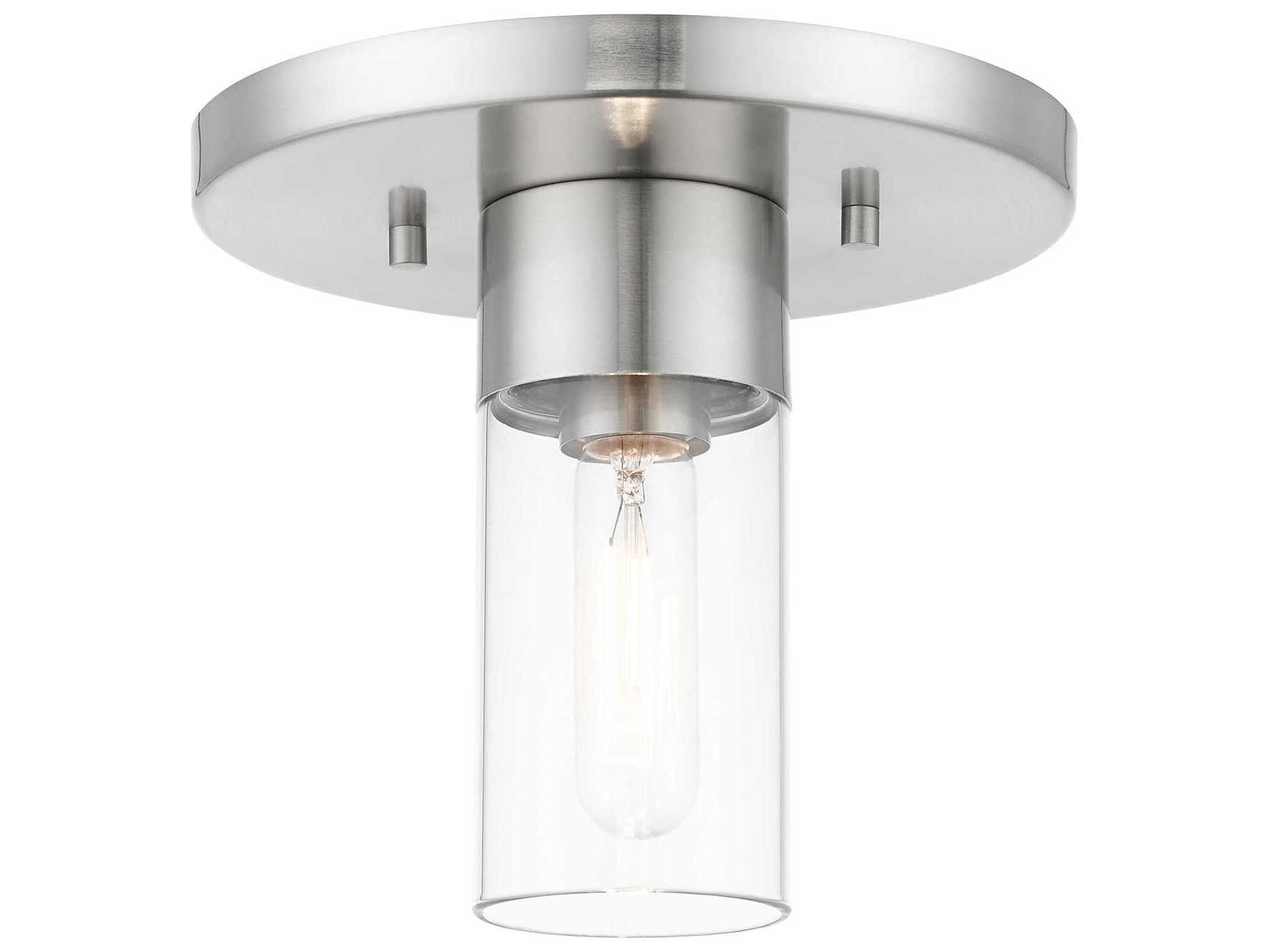 Carson 1-Light Brushed Nickel Glass Cylinder Flush Mount