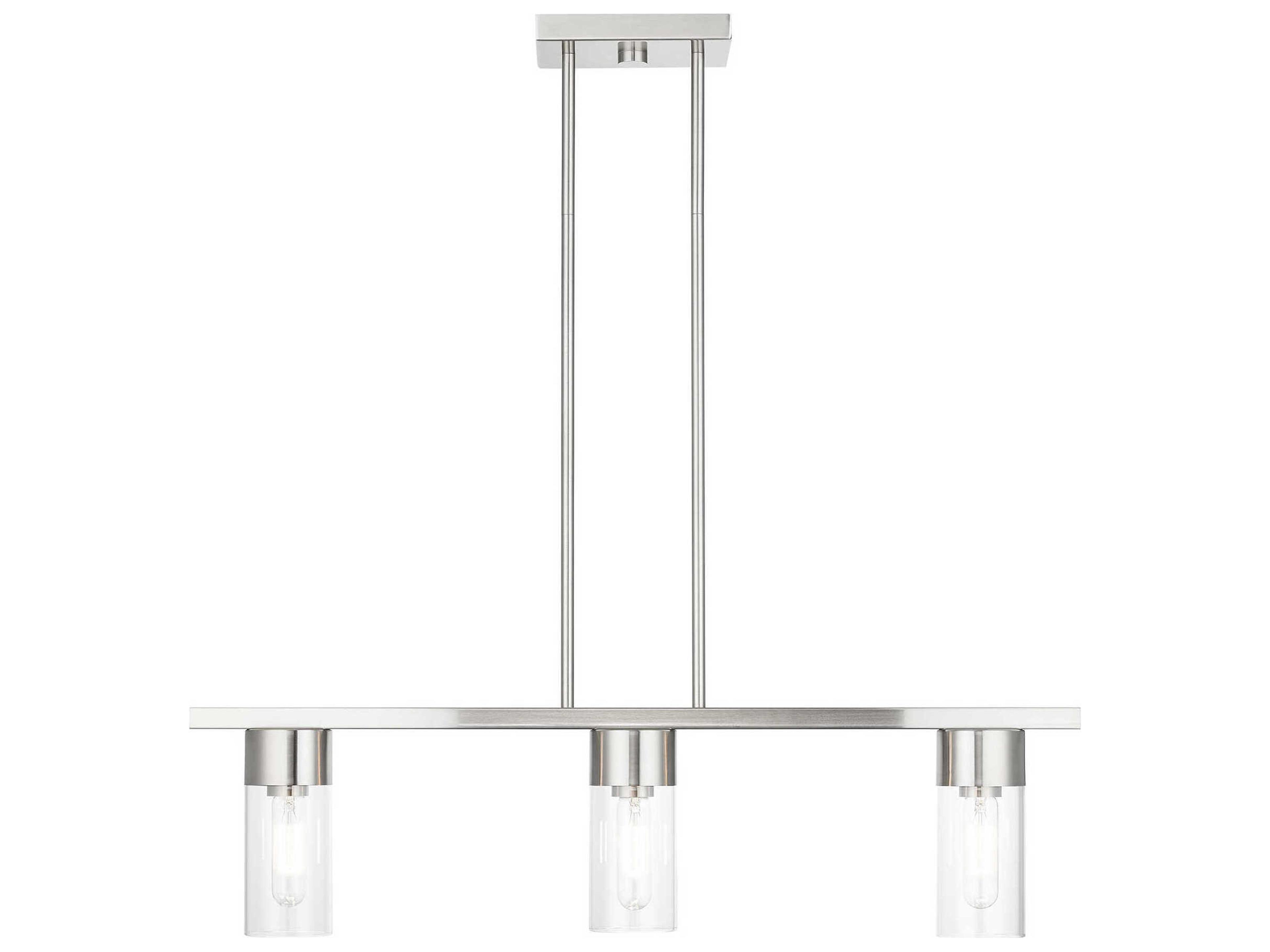 Carson 3-Light Brushed Nickel Glass Cylinder Linear Island Pendant