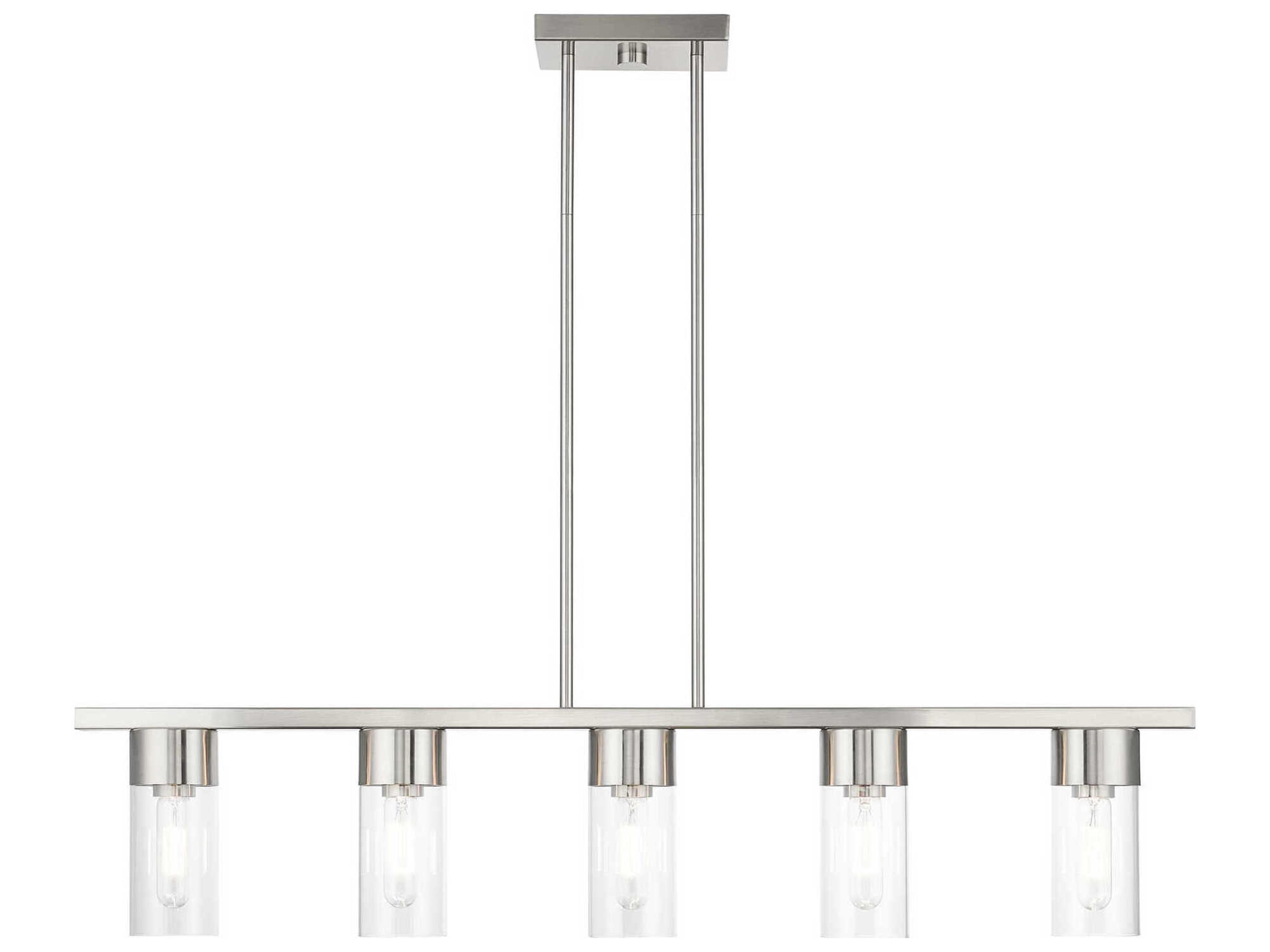 Carson 5-Light Brushed Nickel Glass Cylinder Linear Island Pendant