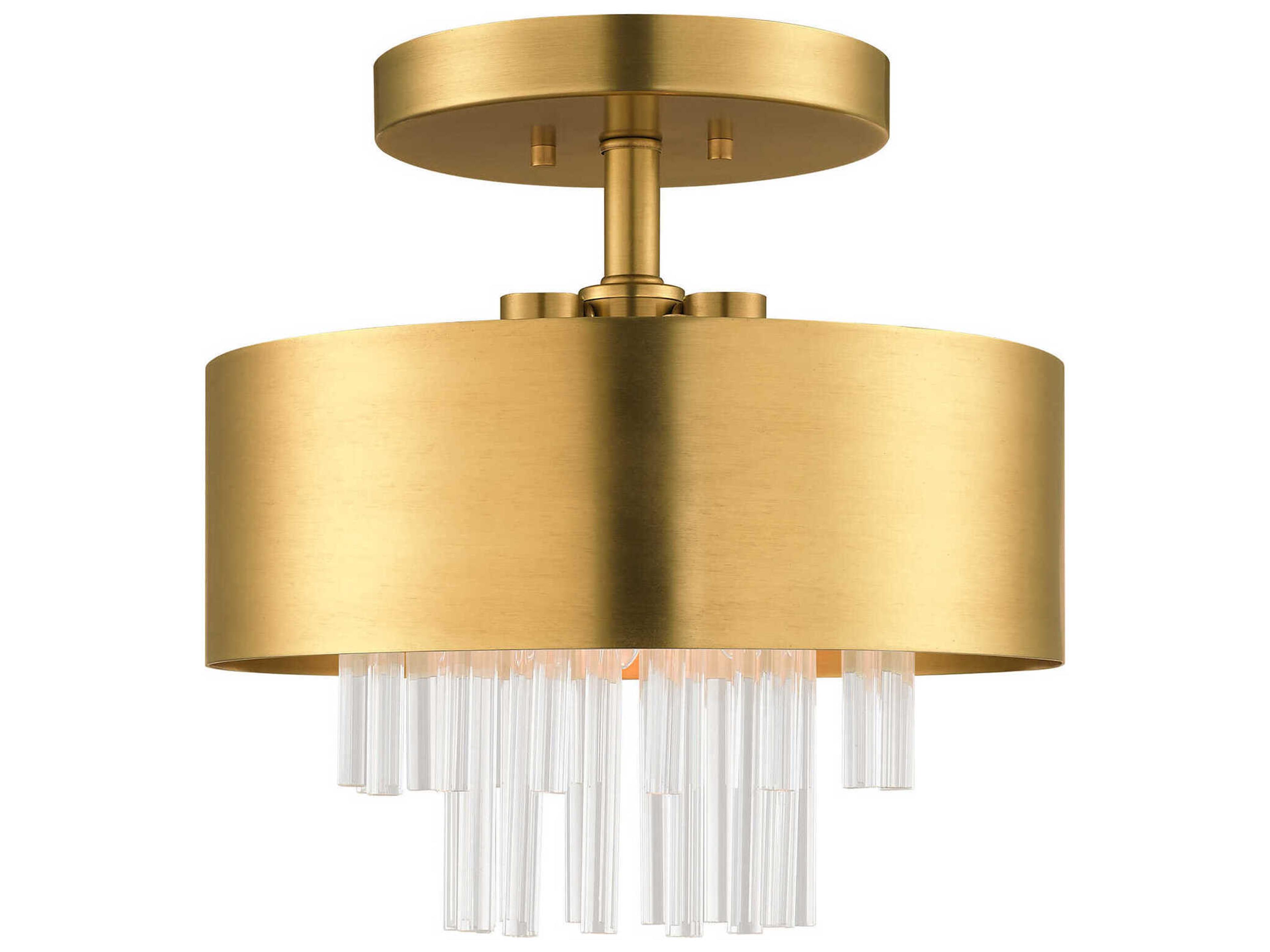 Orenburg 3-Light Natural Brass Crystal Drum Semi Flush Mount