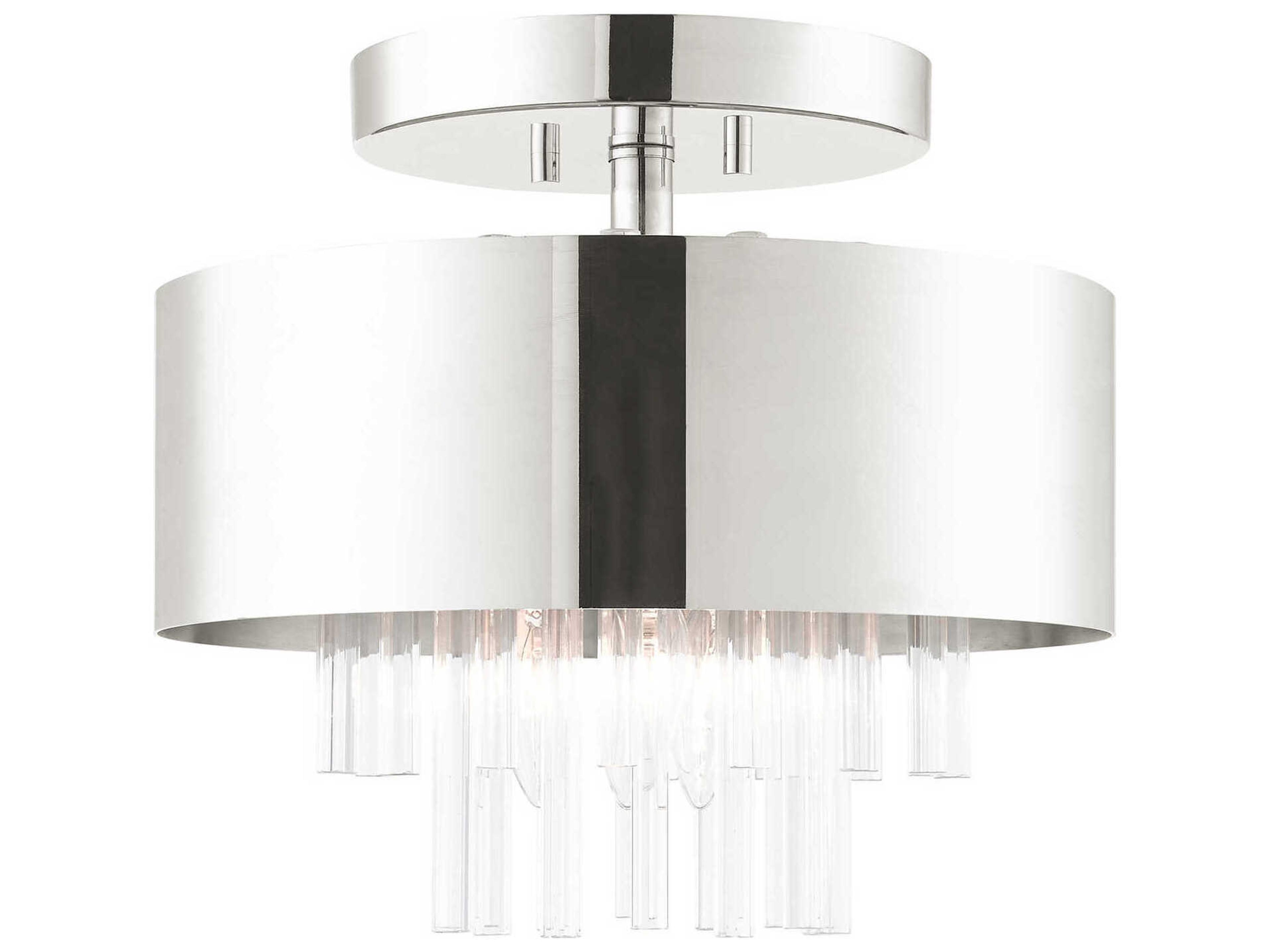 Orenburg 3-Light Polished Nickel Crystal Drum Semi Flush Mount