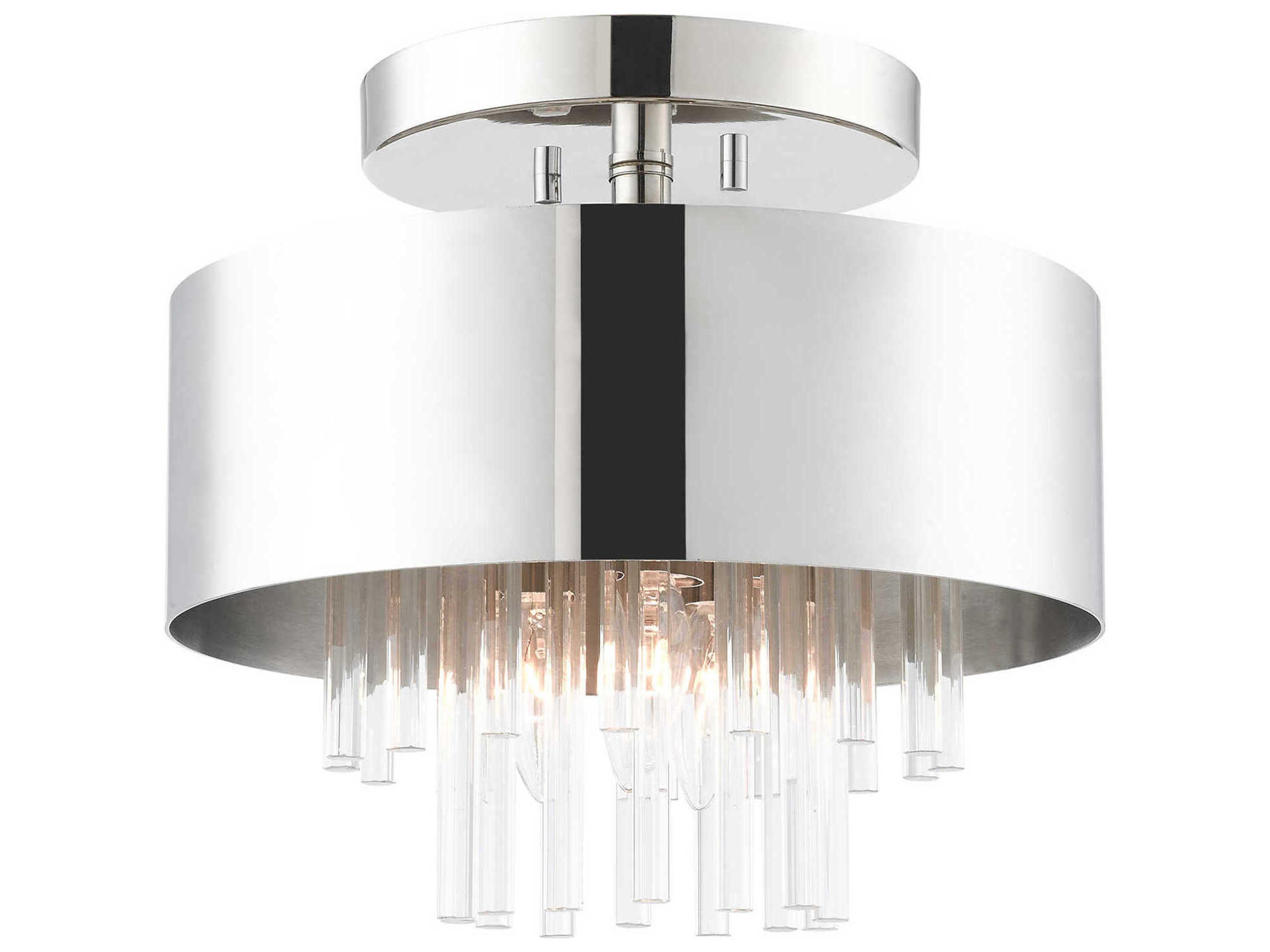Livex Lighting Orenburg 3-Light Polished Nickel Crystal Drum Semi Flush Mount