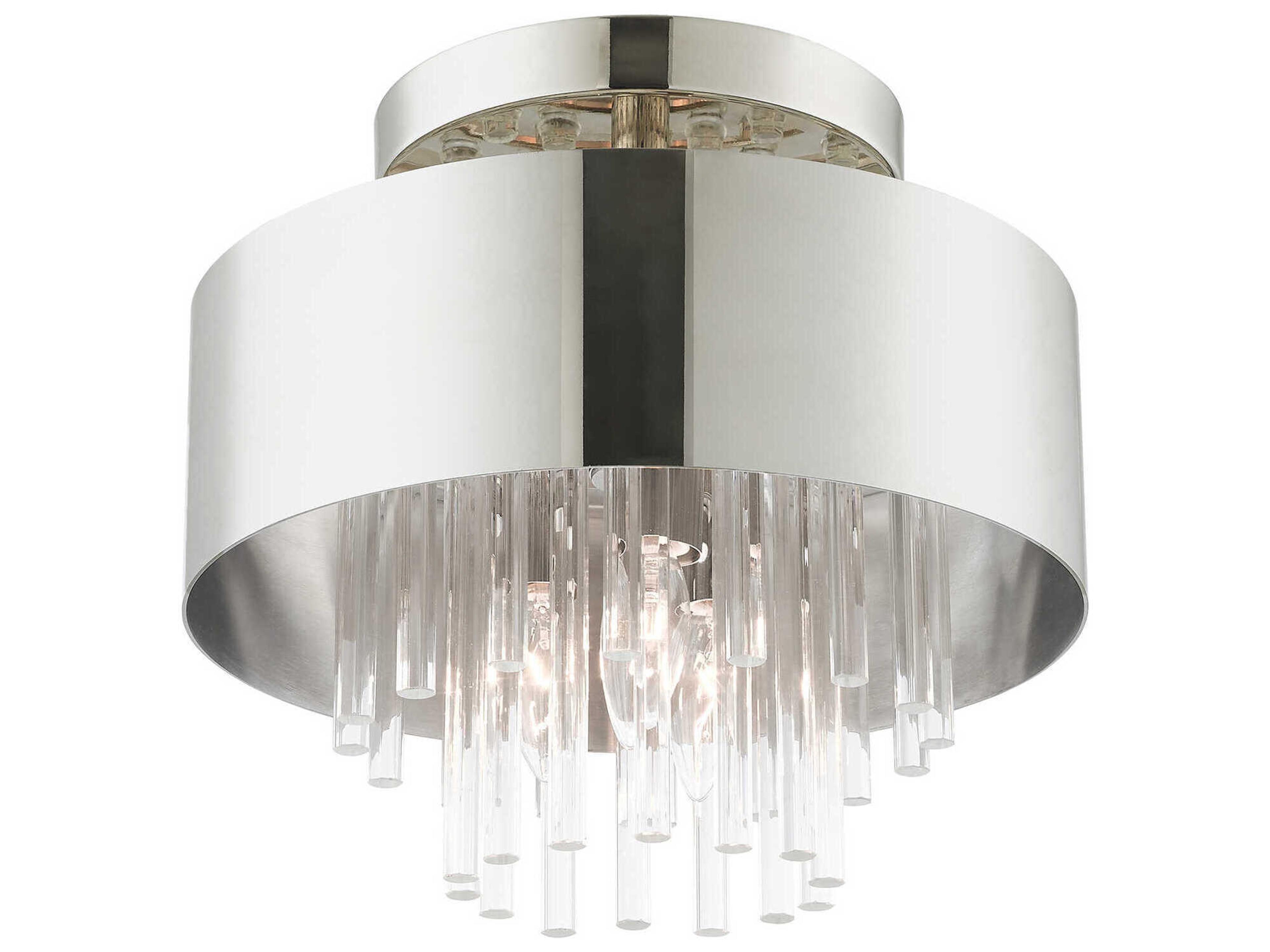 Livex Lighting Orenburg 3-Light Polished Nickel Crystal Drum Semi Flush Mount
