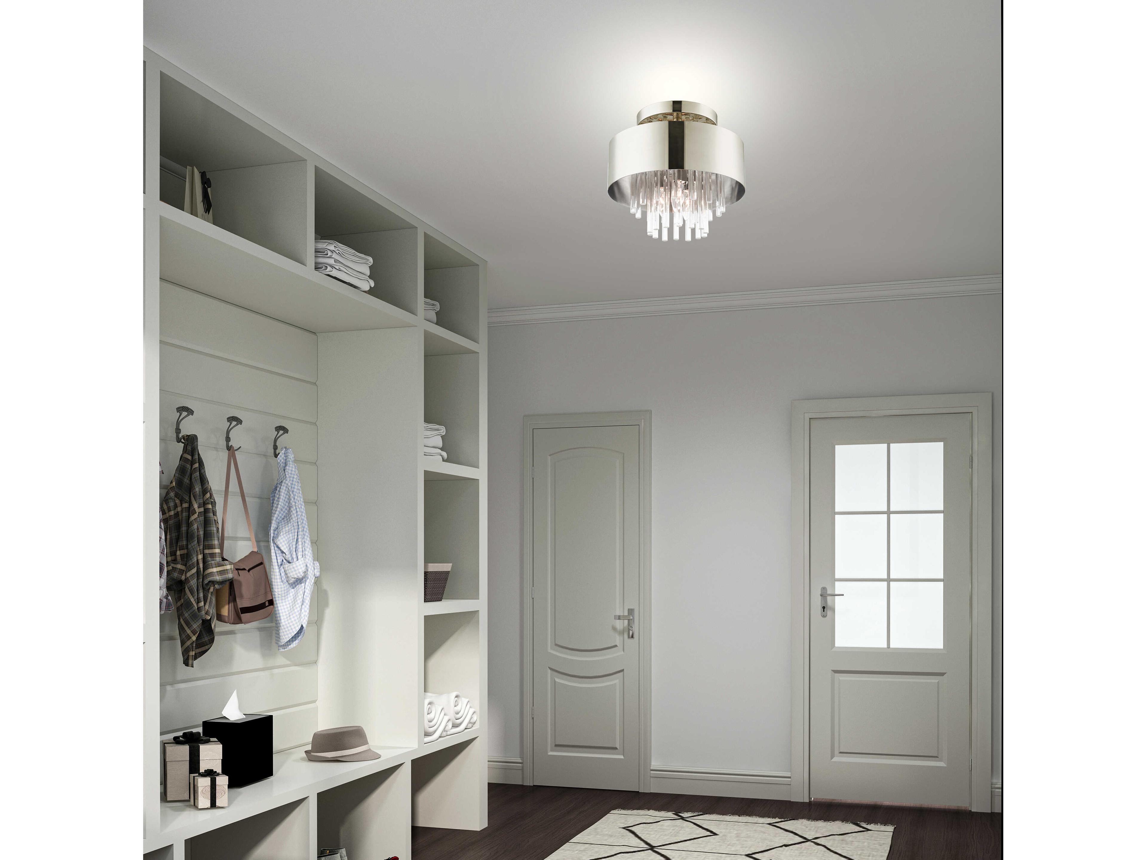 Livex Lighting Orenburg 3-Light Polished Nickel Crystal Drum Semi Flush Mount