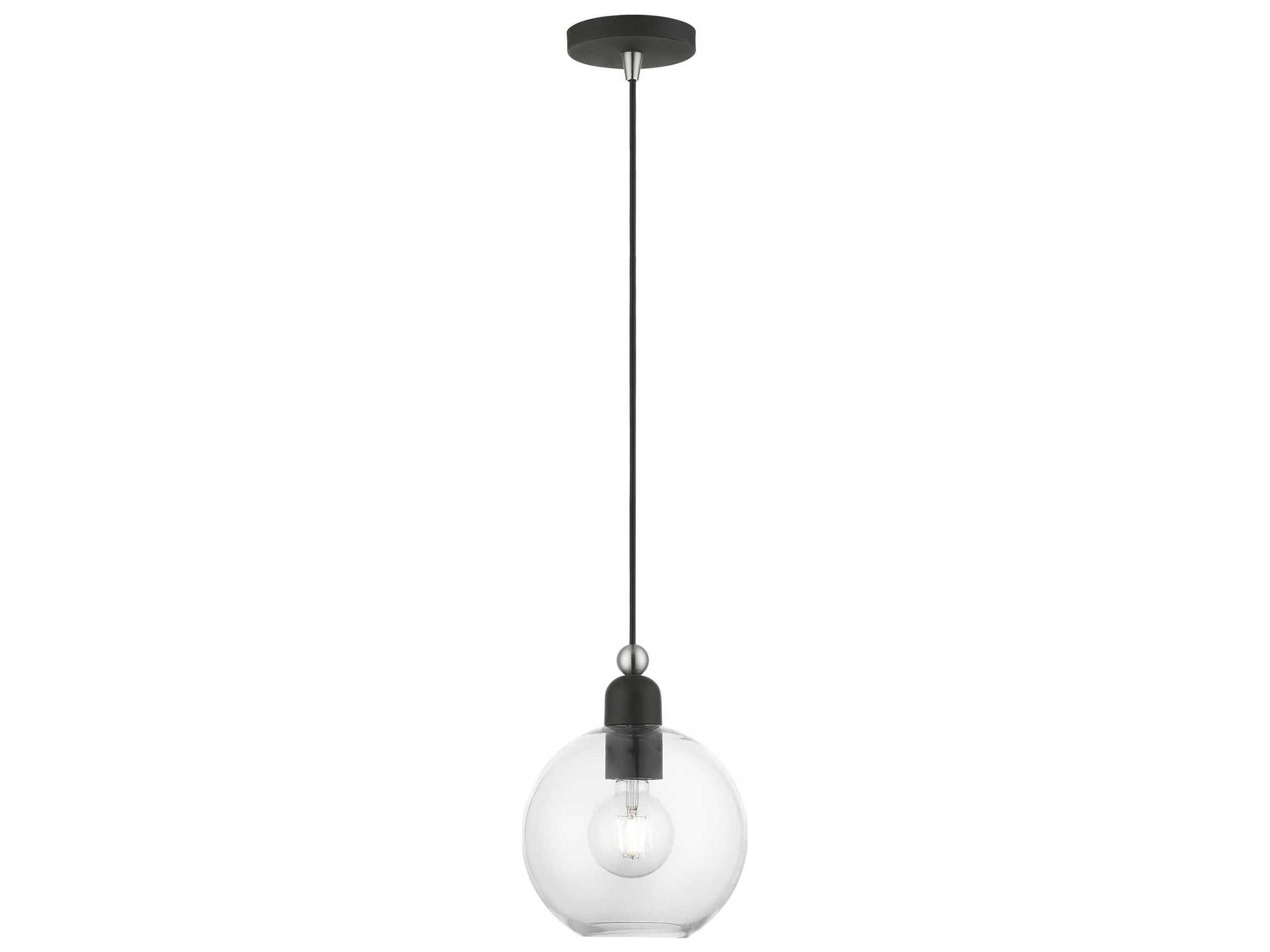 Downtown 1-Light Black Brushed Nickel Glass Globe Mini Pendant