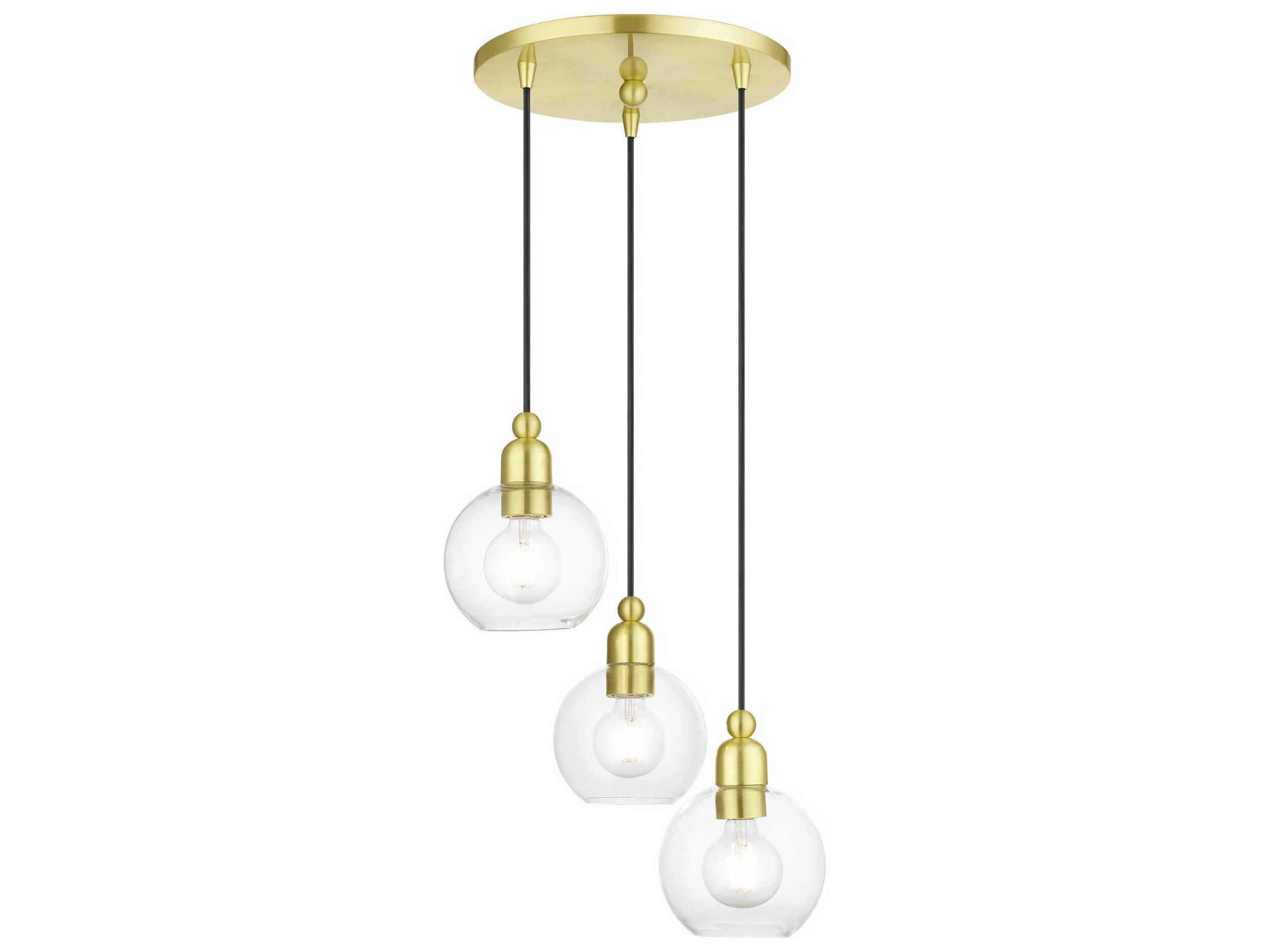 Downtown 3-Light Satin Brass Glass Globe Pendant