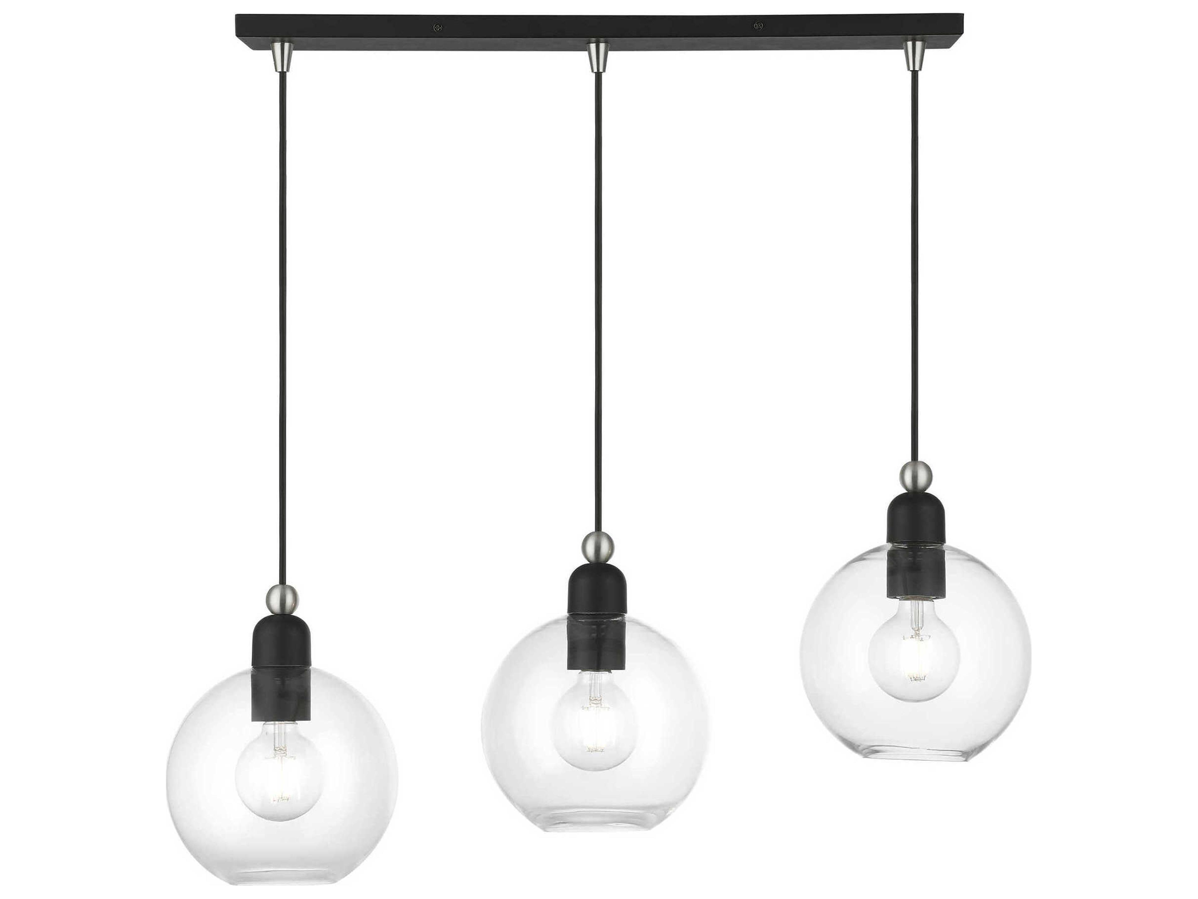 Downtown 3-Light Black Brushed Nickel Glass Globe Linear Island Pendant