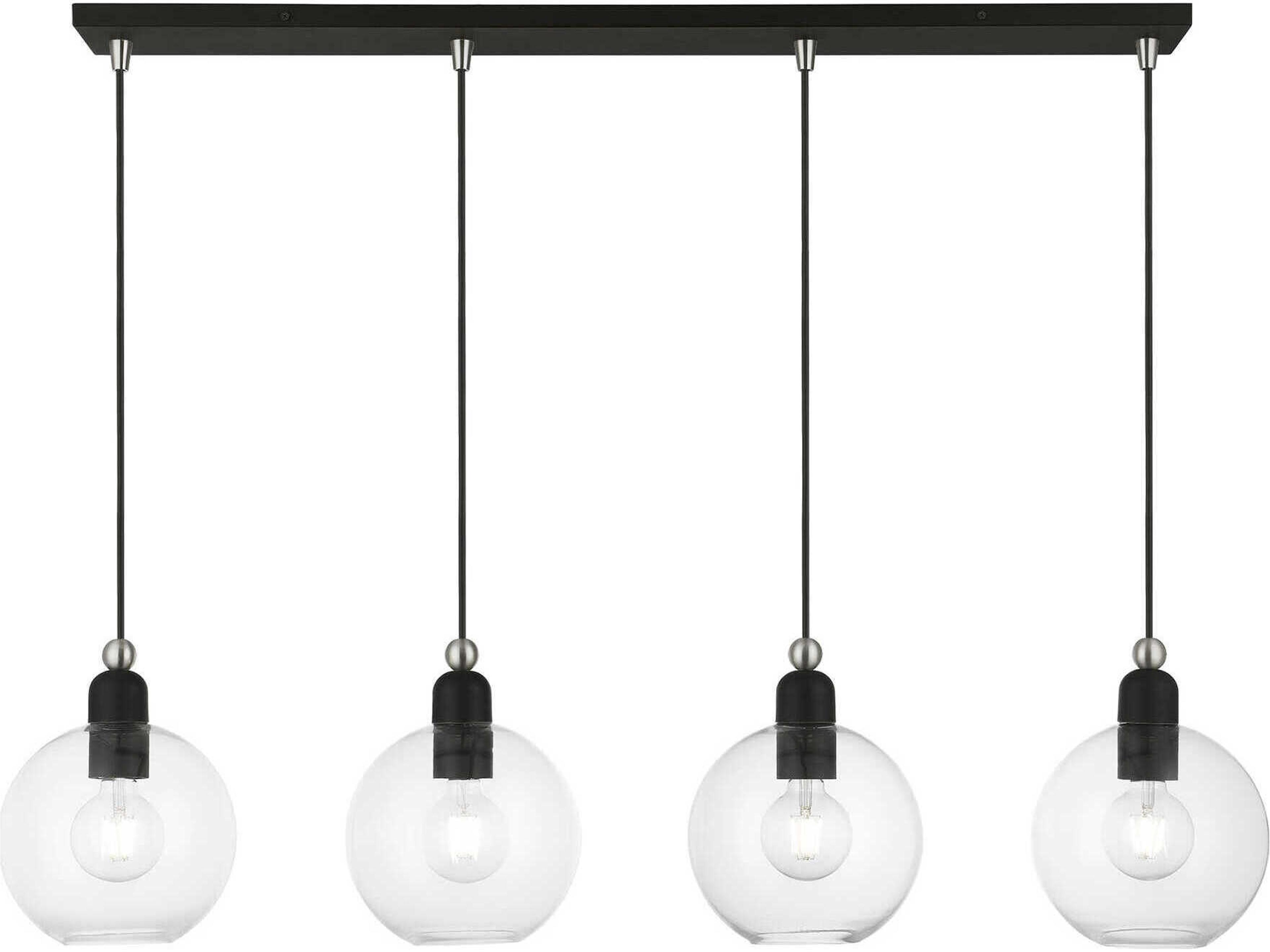 Downtown 4-Light Black Brushed Nickel Glass Globe Linear Island Pendant