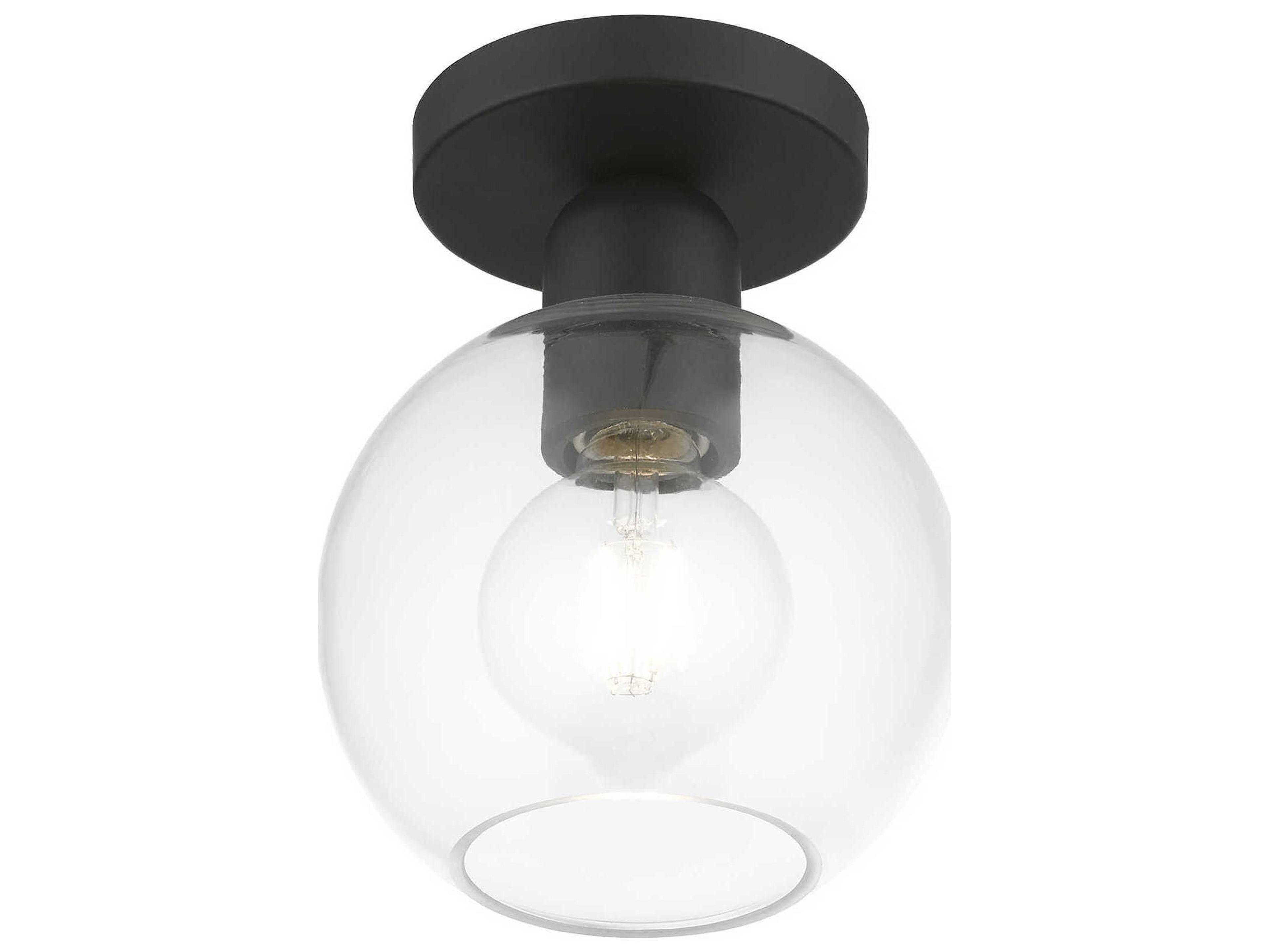 Downtown 1-Light Black Glass Globe Semi Flush Mount
