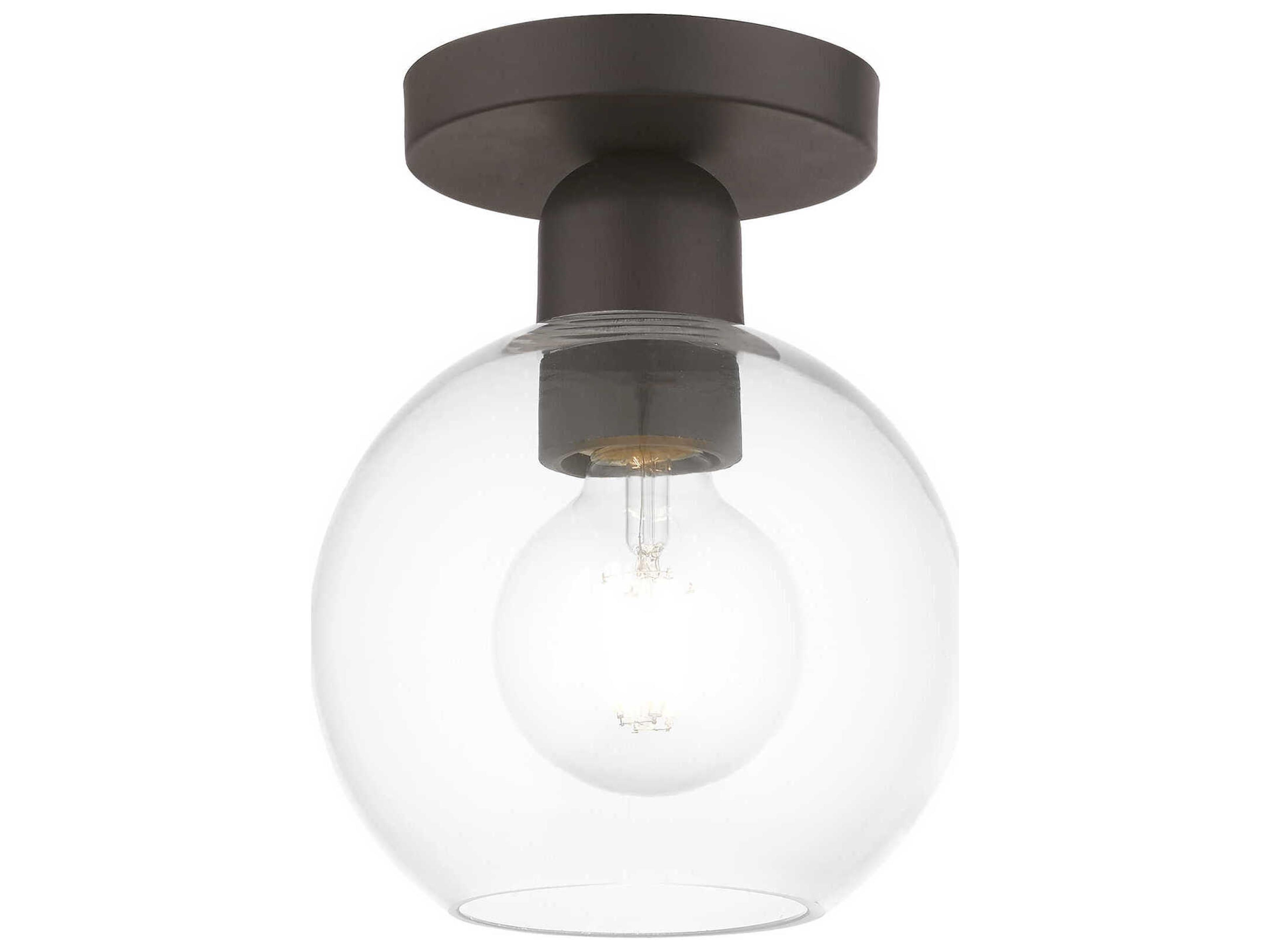 Downtown 1-Light Bronze Glass Globe Semi Flush Mount