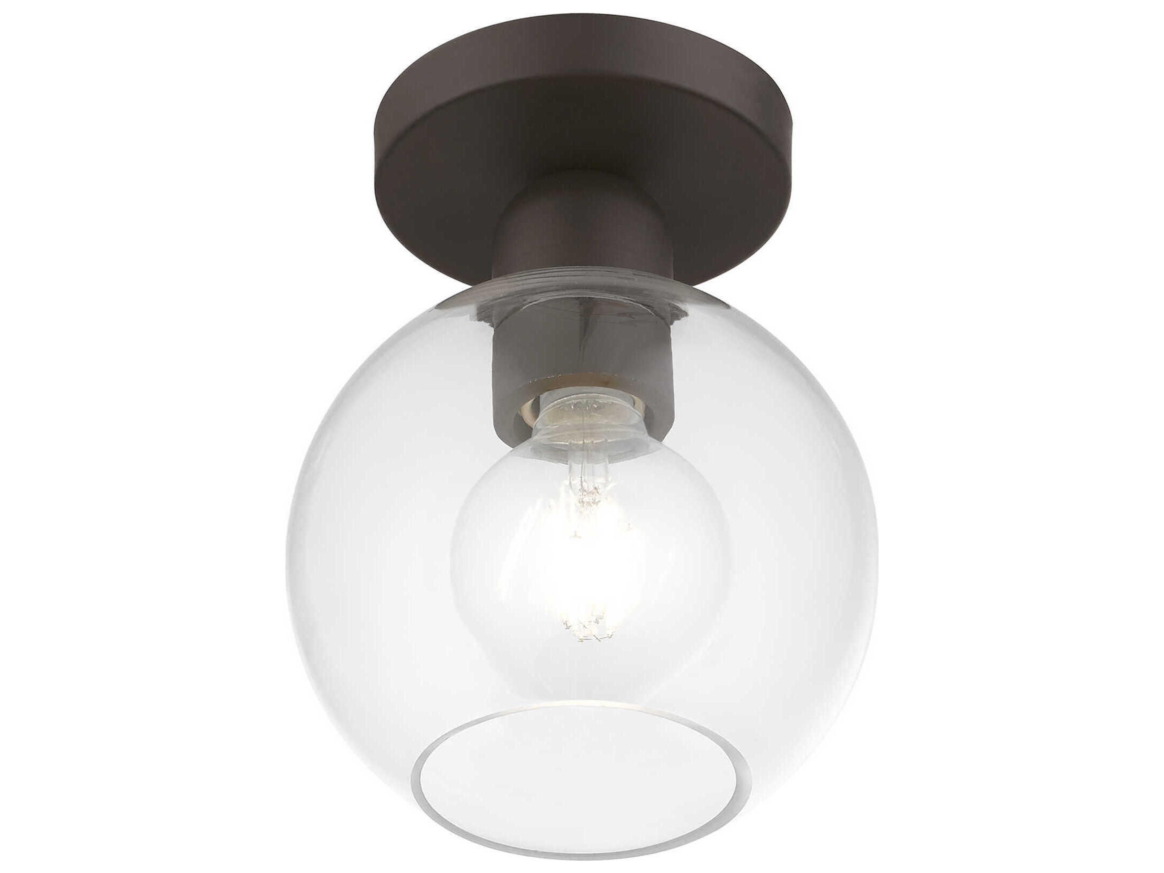 Livex Lighting Downtown 1-Light Bronze Glass Globe Semi Flush Mount