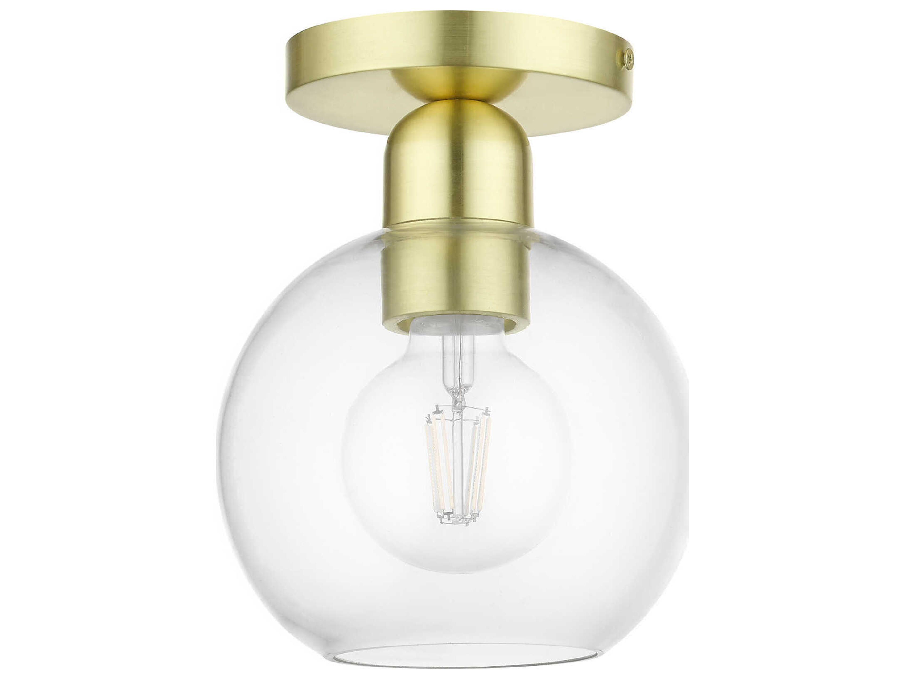 Downtown 1-Light Satin Brass Glass Globe Semi Flush Mount