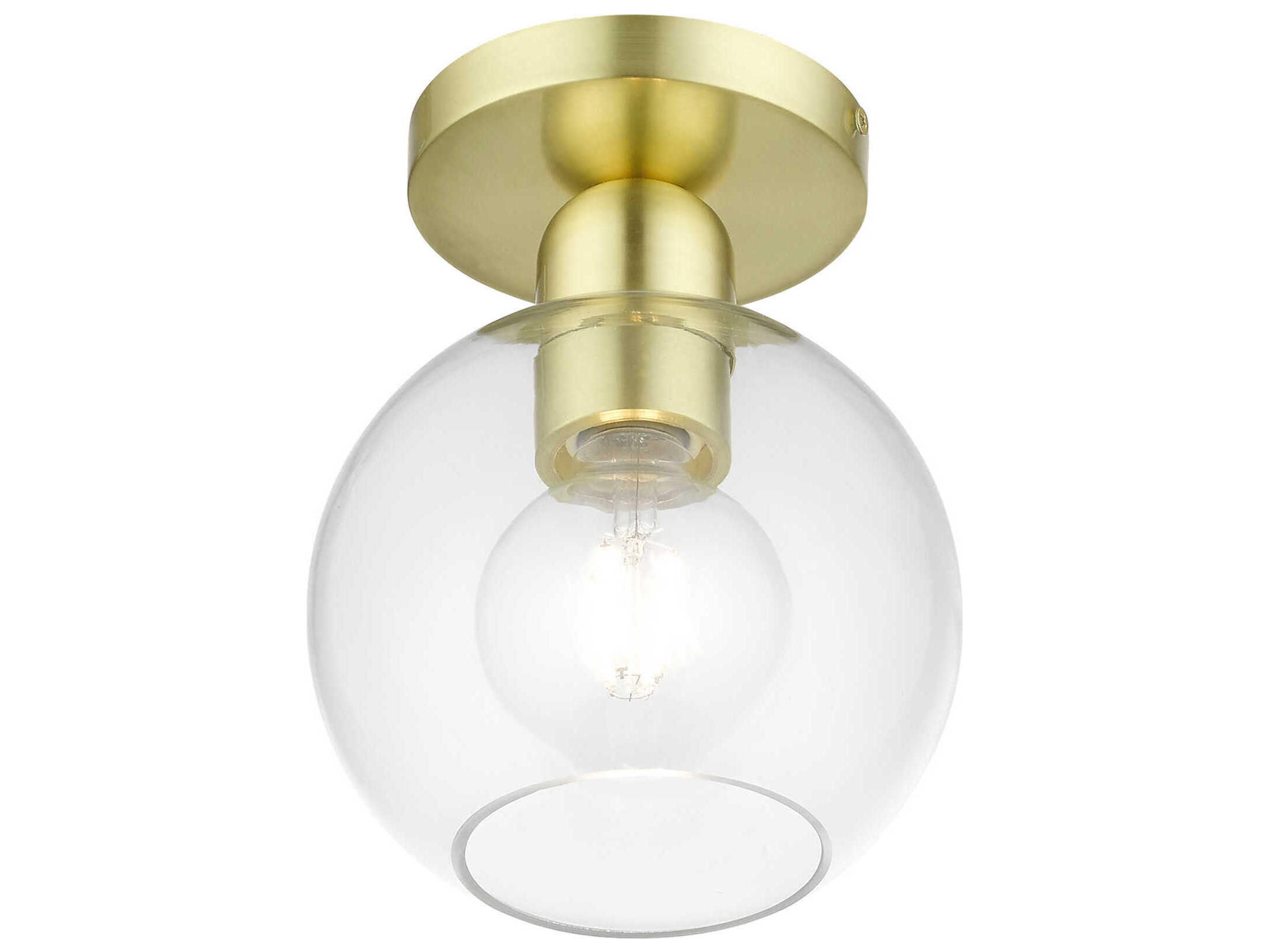 Livex Lighting Downtown 1-Light Satin Brass Glass Globe Semi Flush Mount