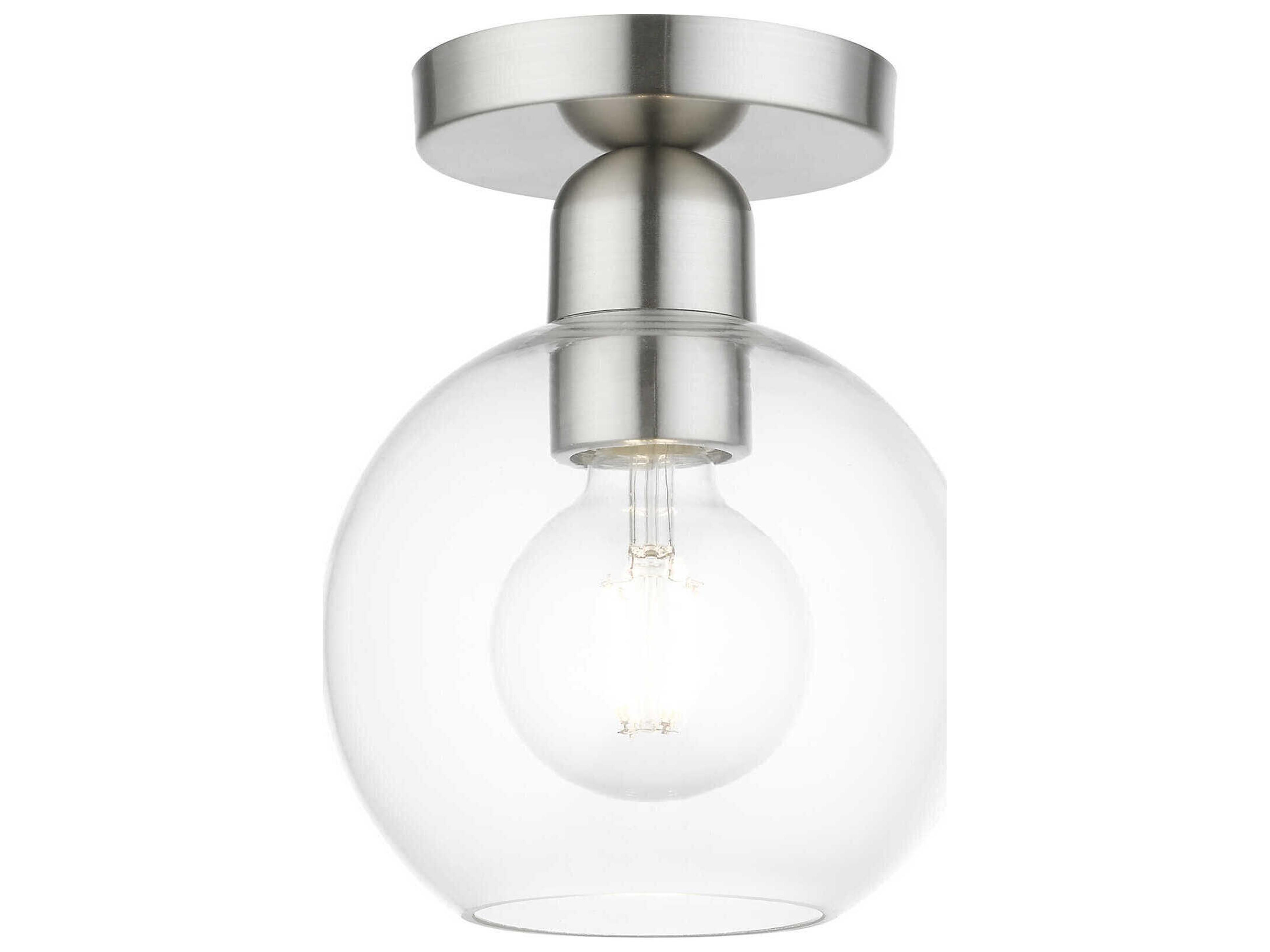 Livex Lighting Downtown 1-Light Brushed Nickel Glass Globe Semi Flush Mount