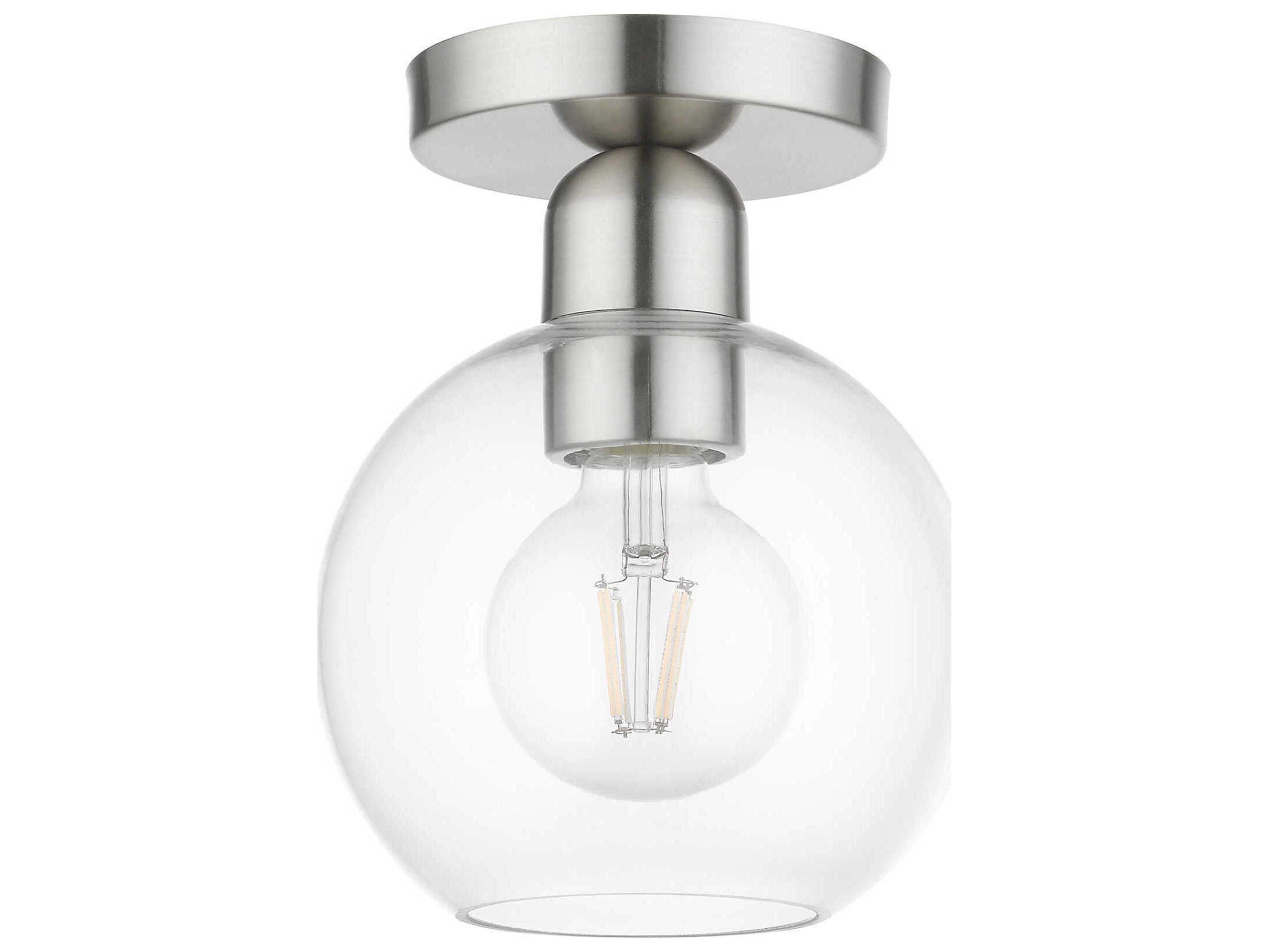 Livex Lighting Downtown 1-Light Brushed Nickel Glass Globe Semi Flush Mount