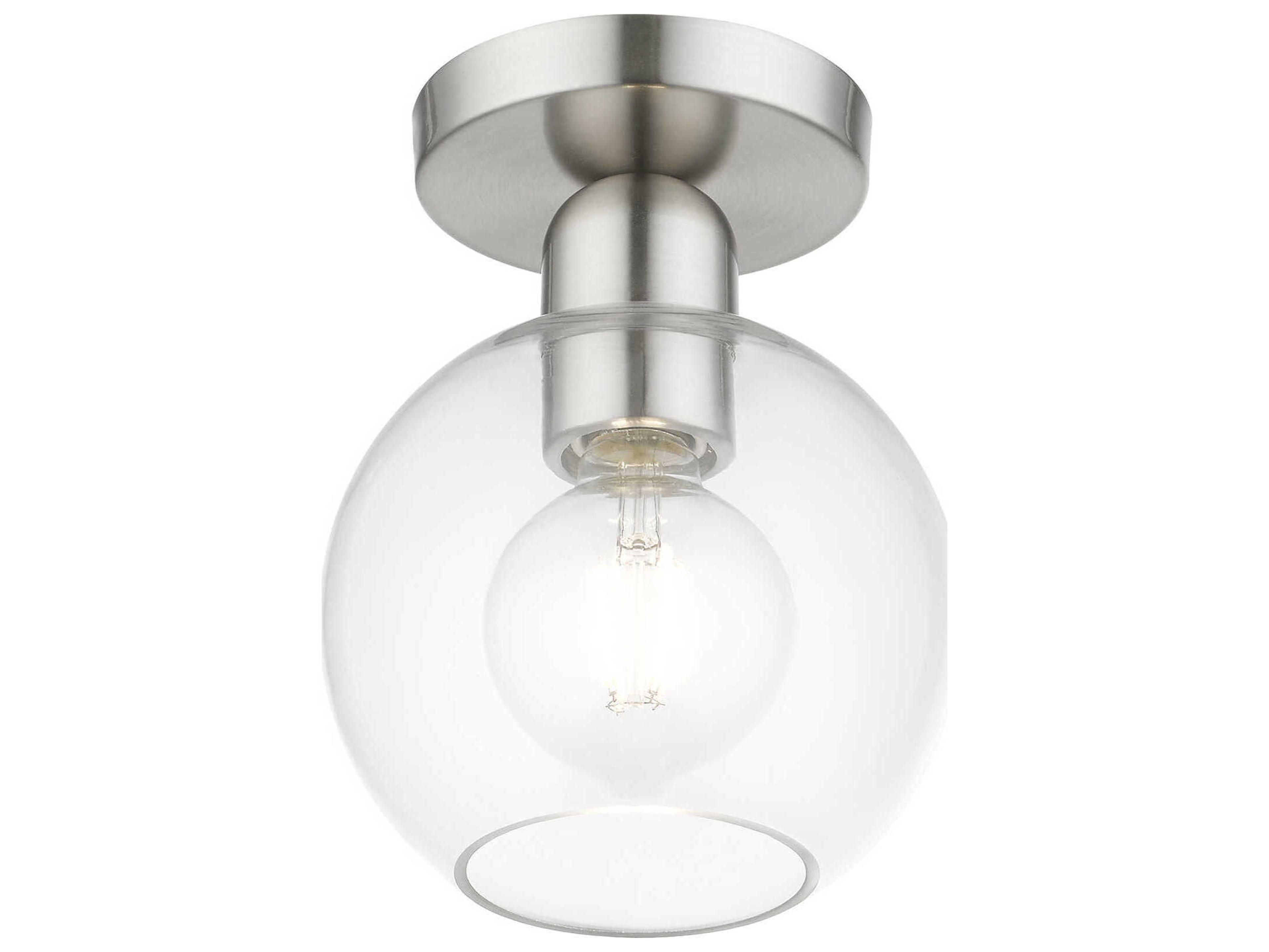 Livex Lighting Downtown 1-Light Brushed Nickel Glass Globe Semi Flush Mount