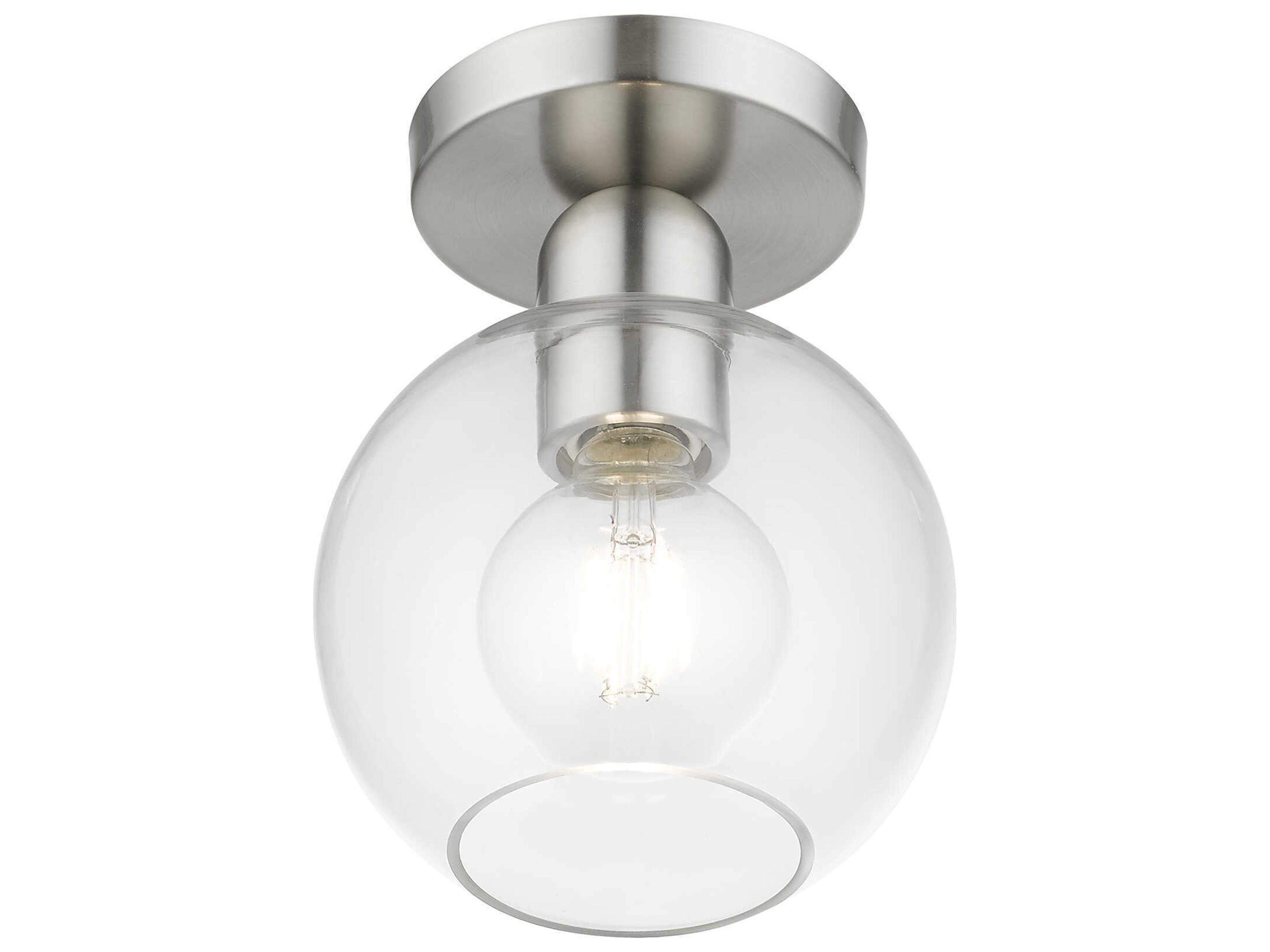 Livex Lighting Downtown 1-Light Brushed Nickel Glass Globe Semi Flush Mount