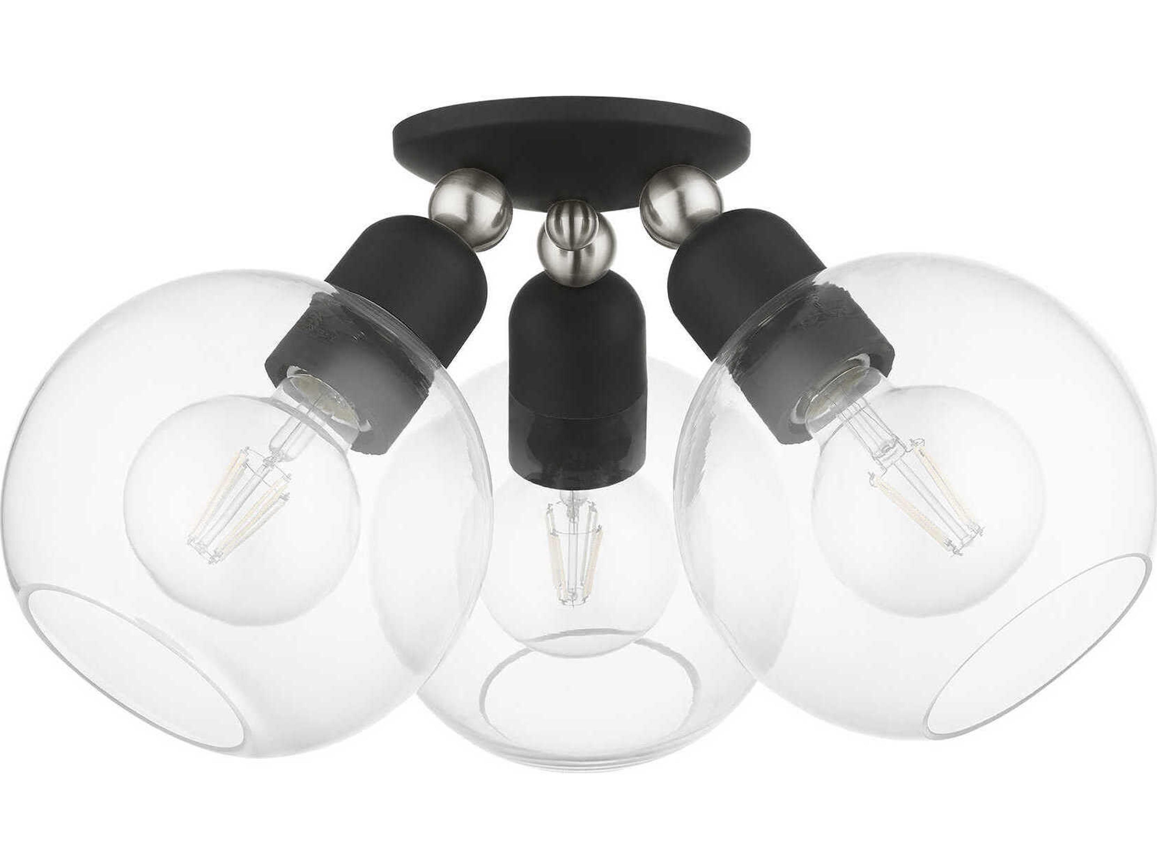 Livex Lighting Downtown 3-Light Black Brushed Nickel Glass Globe Semi Flush Mount