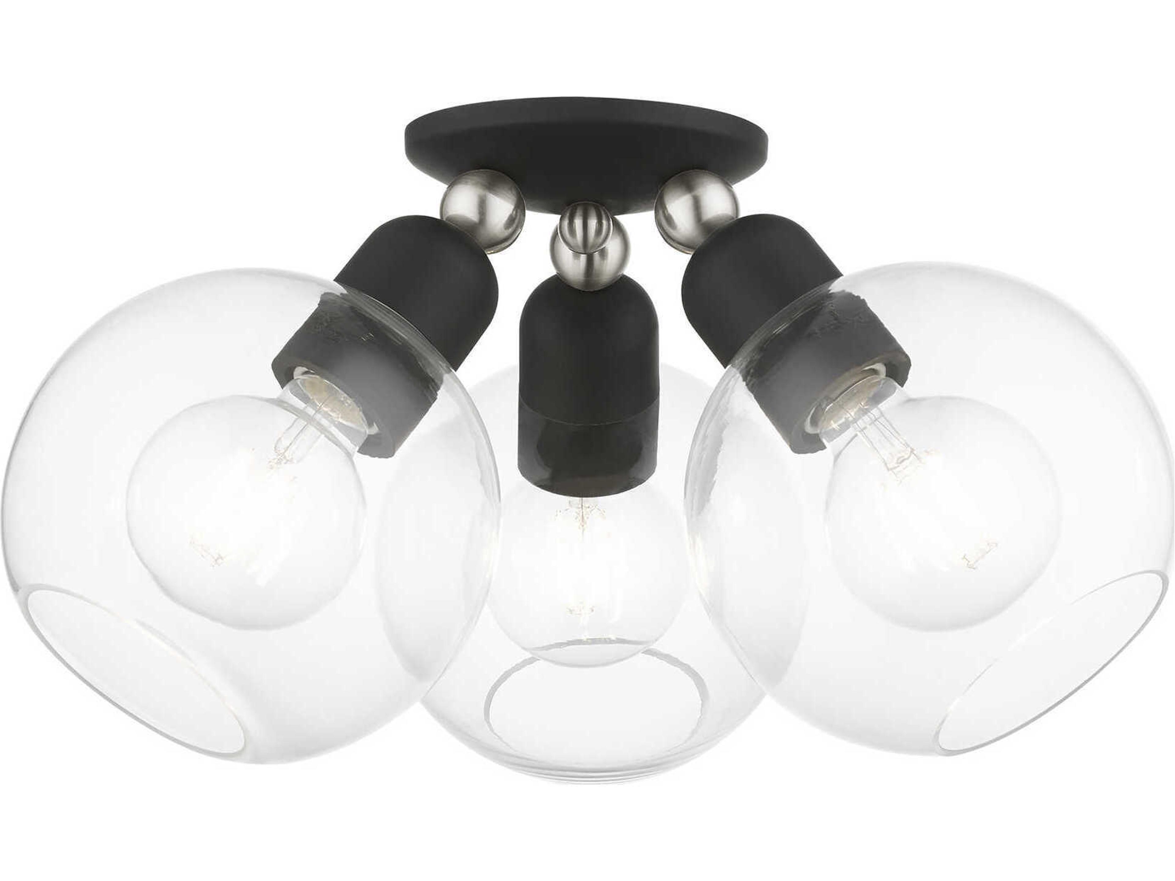 Livex Lighting Downtown 3-Light Black Brushed Nickel Glass Globe Semi Flush Mount