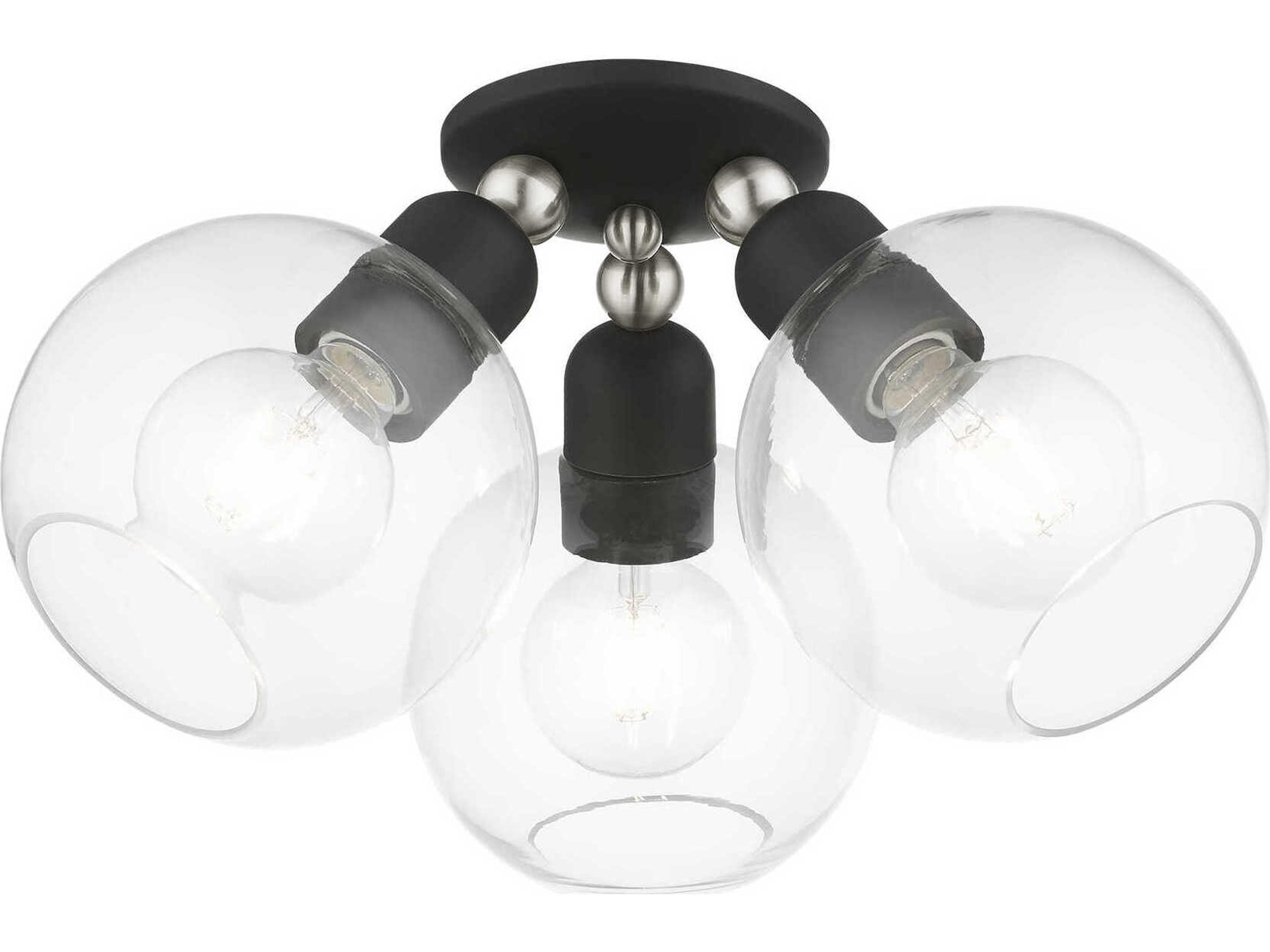 Livex Lighting Downtown 3-Light Black Brushed Nickel Glass Globe Semi Flush Mount