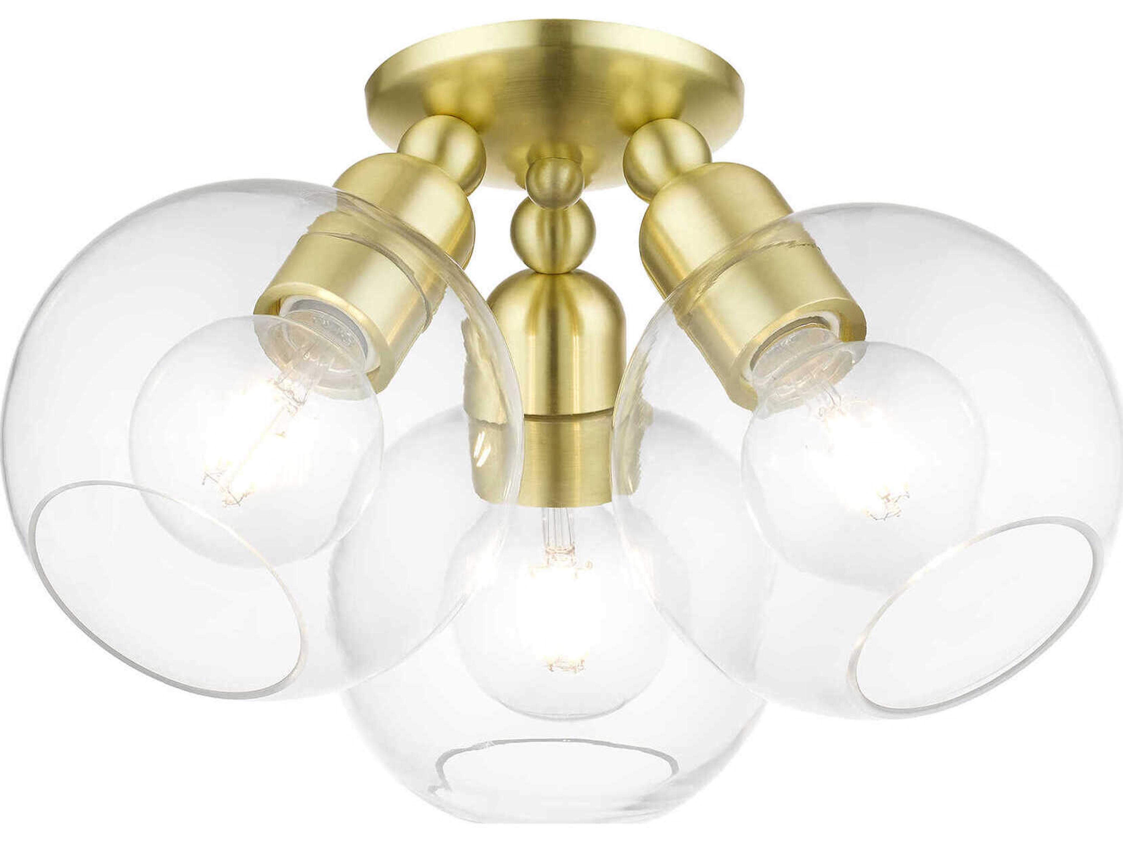 Livex Lighting Downtown 3-Light Satin Brass Glass Globe Semi Flush Mount