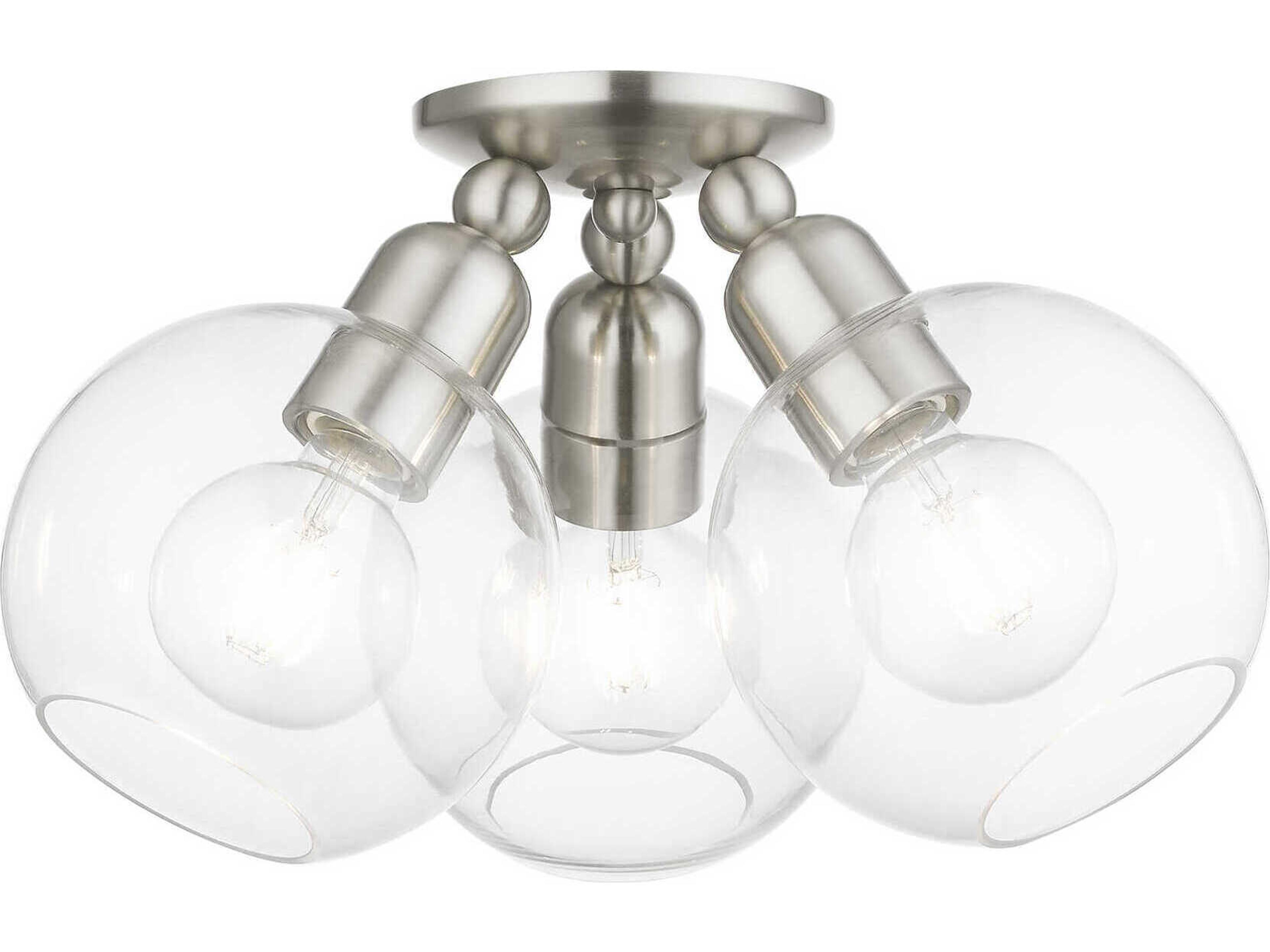 Downtown 3-Light Brushed Nickel Glass Globe Semi Flush Mount
