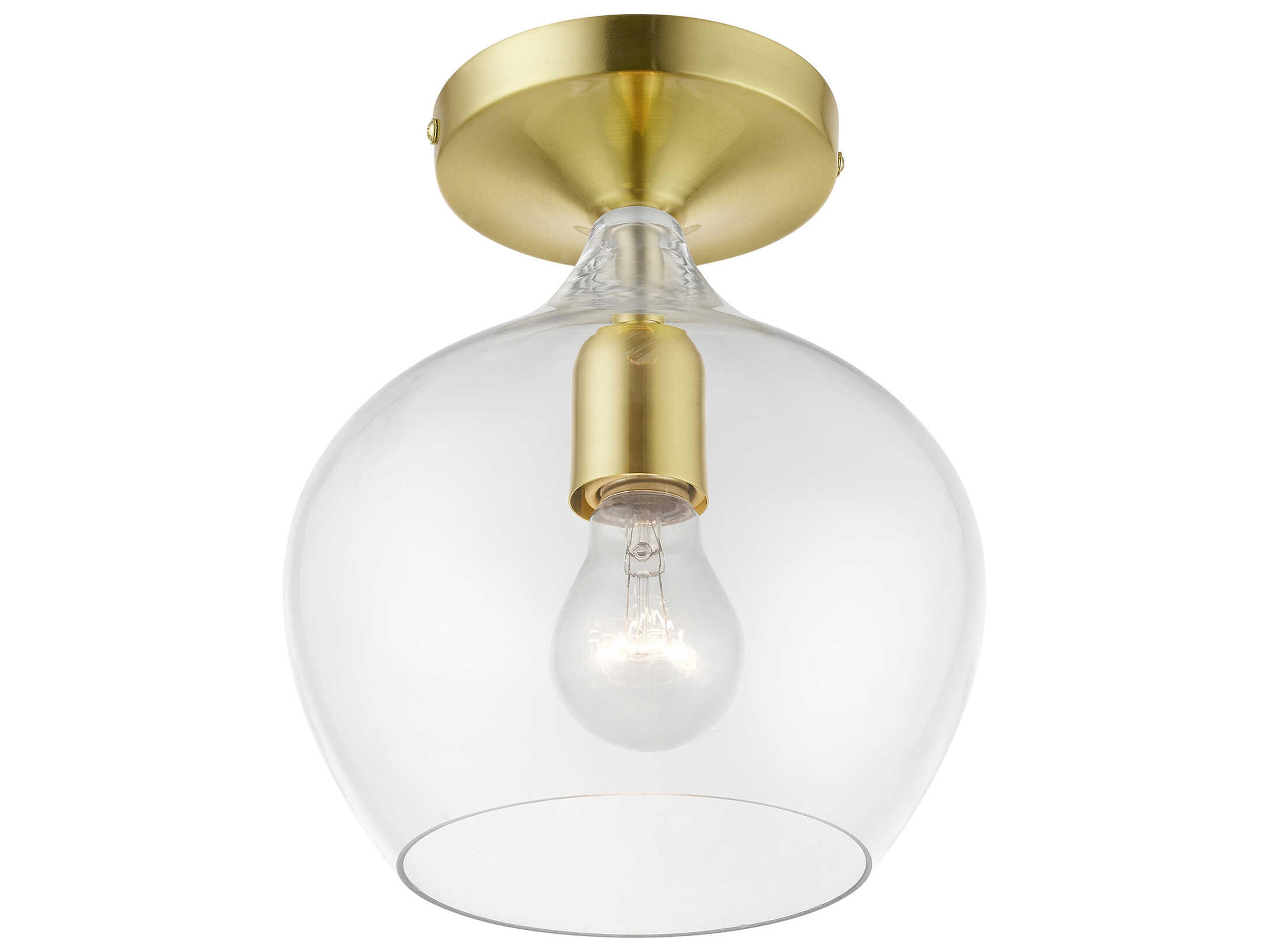 Livex Lighting Aldrich 1-Light Satin Brass Polished Glass Bell Semi Flush Mount