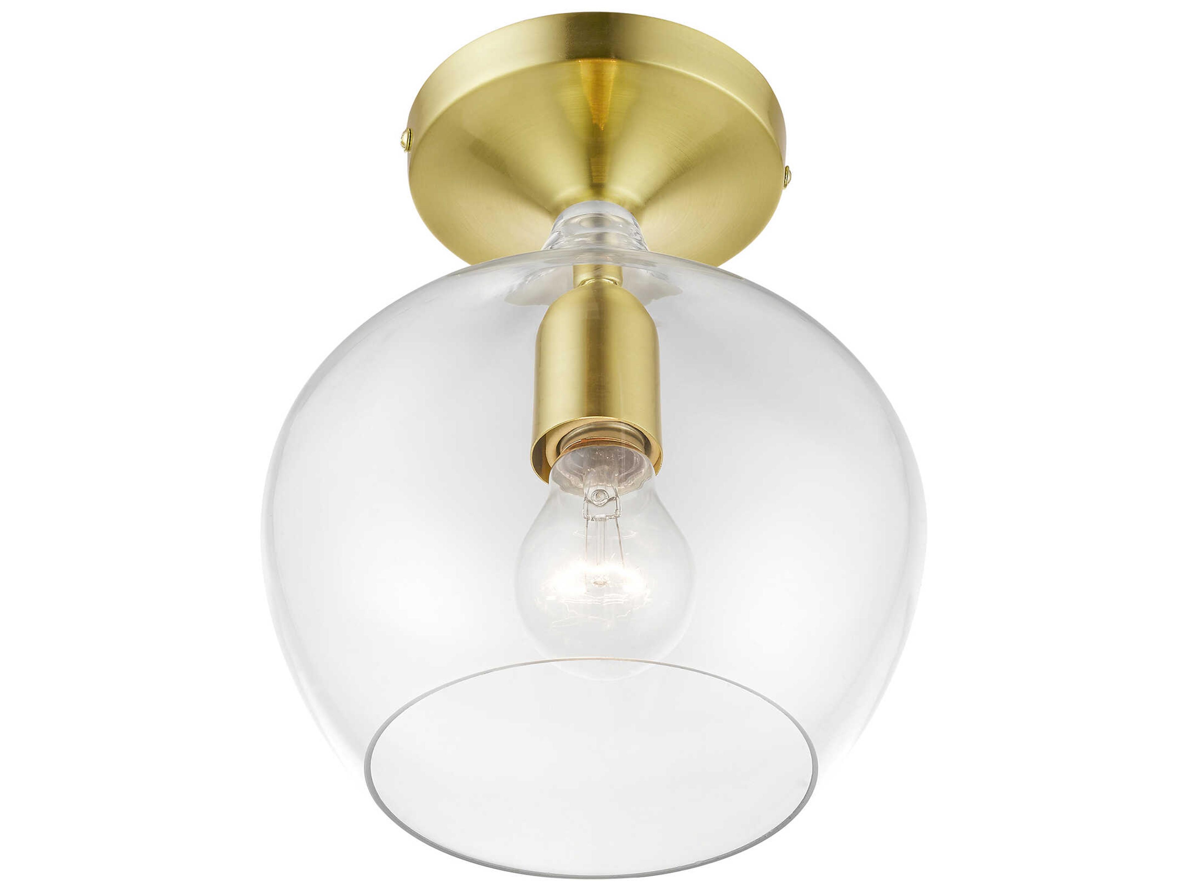 Livex Lighting Aldrich 1-Light Satin Brass Polished Glass Bell Semi Flush Mount